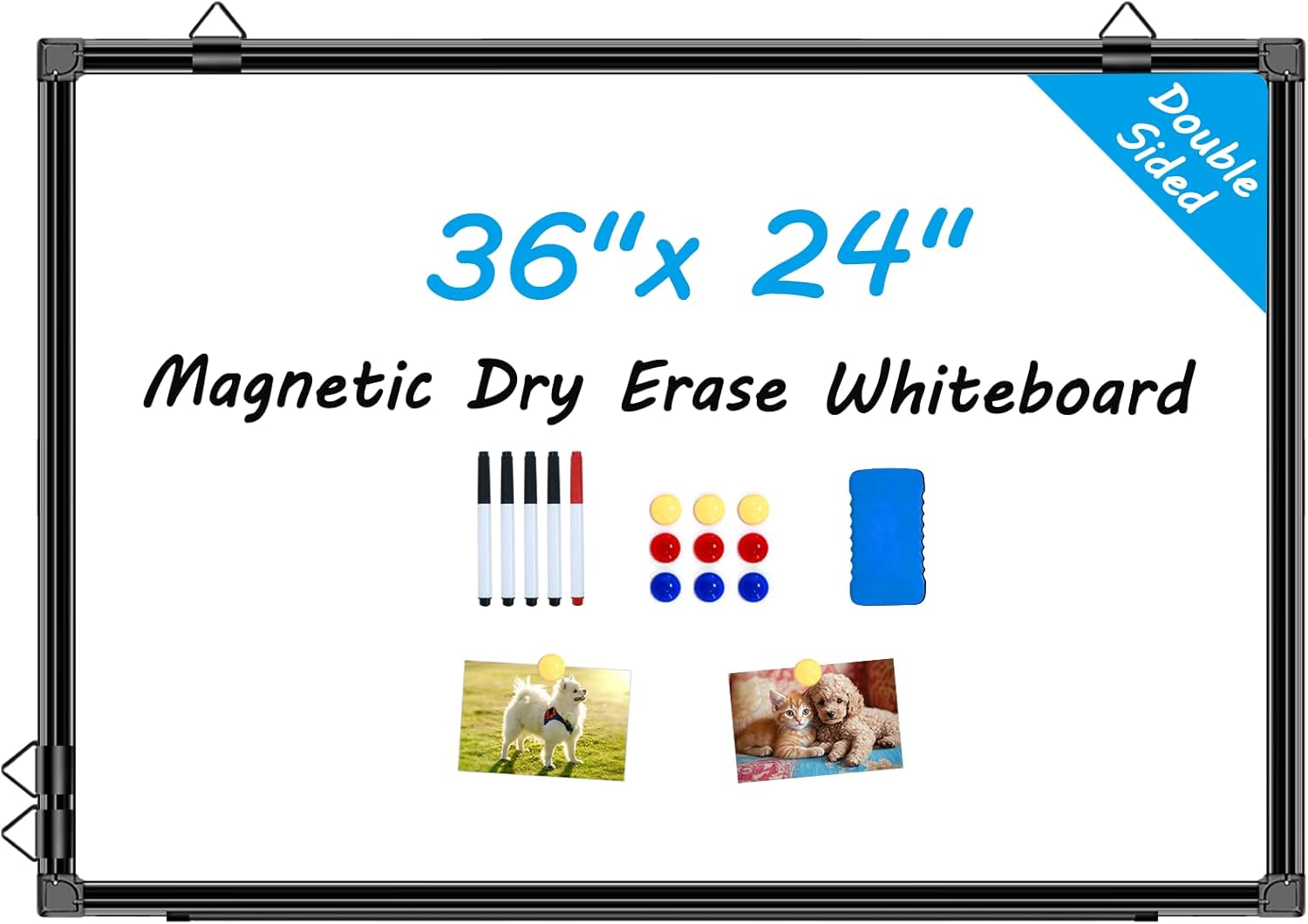 36"x24" White Board for Wall Double-Sided Magnetic Dry Erase Board with Black Aluminum Frame