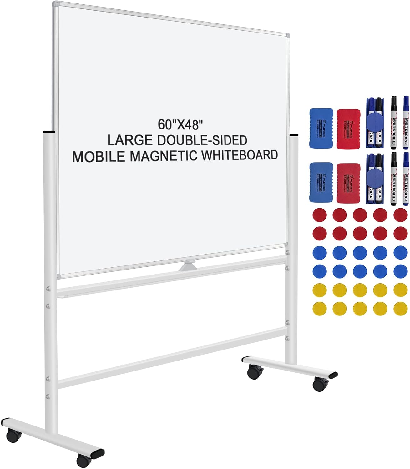 60"x48" Mobile Whiteboard Double-Sided Magnetic Dry Erase Board on Wheels