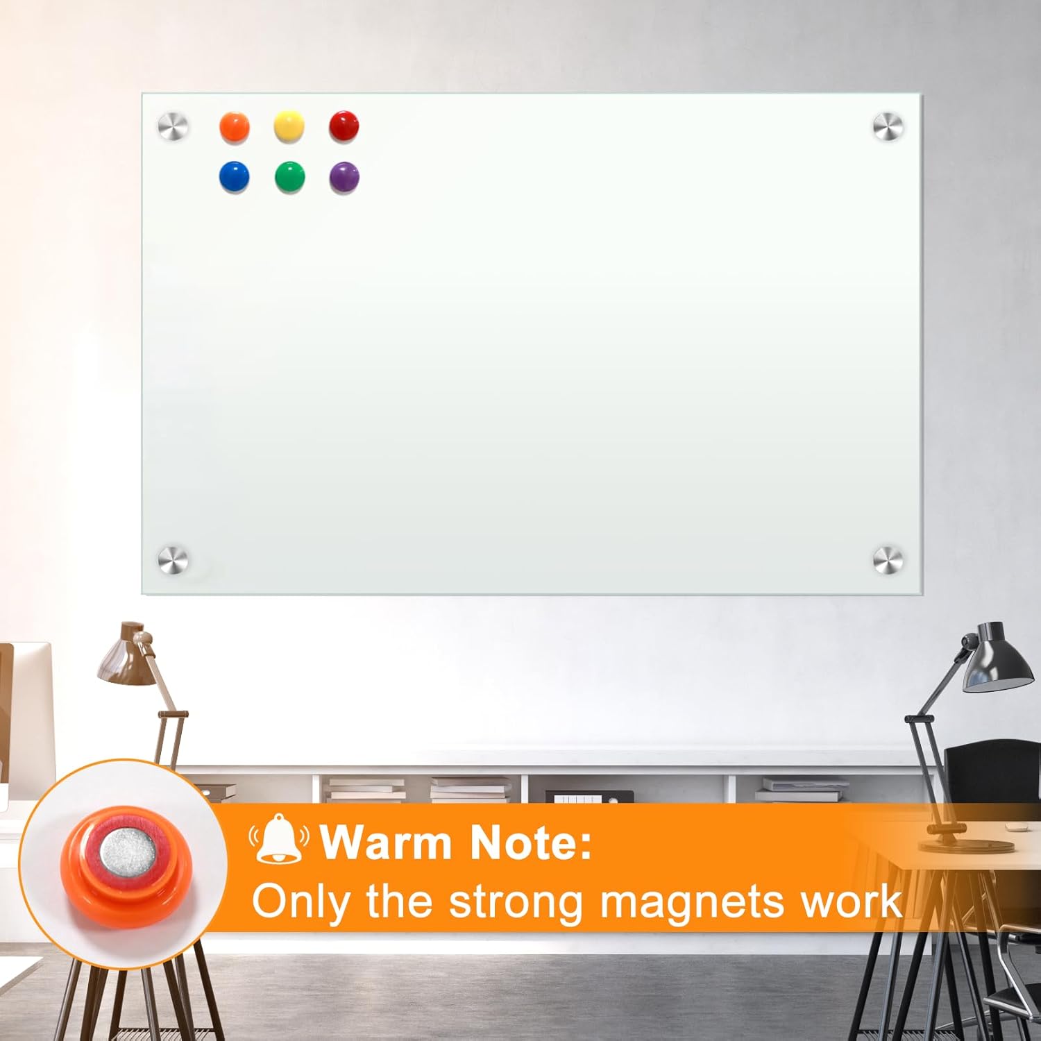 60"x40"Glass Whiteboard Magnetic Dry Erase White Board for Wall
