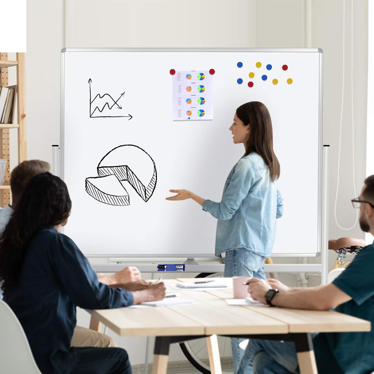 60"x48" Mobile Whiteboard Double-Sided Magnetic Dry Erase Board on Wheels