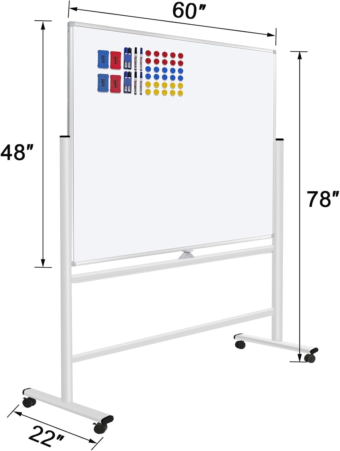 60"x48" Mobile Whiteboard Double-Sided Magnetic Dry Erase Board on Wheels