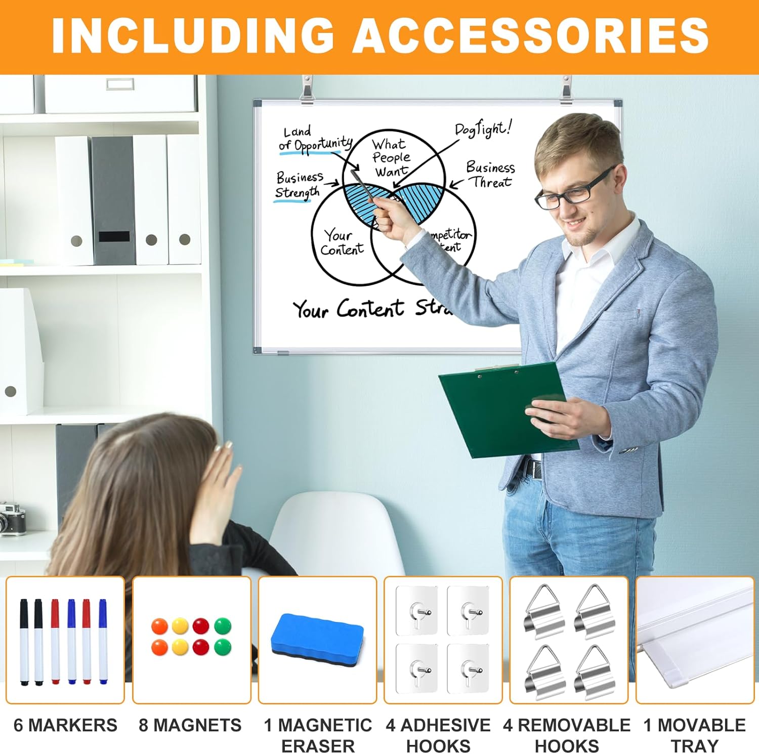 24"x18" White Board Dry Erase Whiteboard for Wall, Aluminium Frame