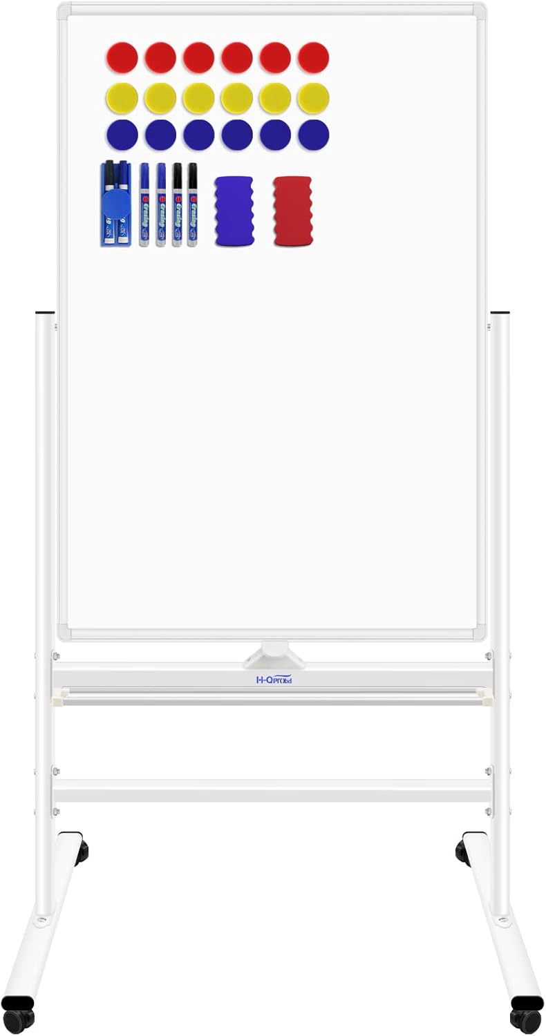 40"x28" Magnetic Whiteboard Mobile Dry Erase Board with Stand Double Side Rolling Whiteboards