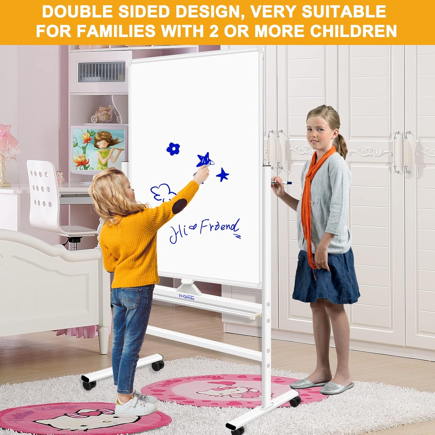 40"x28" Magnetic Whiteboard Mobile Dry Erase Board with Stand Double Side Rolling Whiteboards