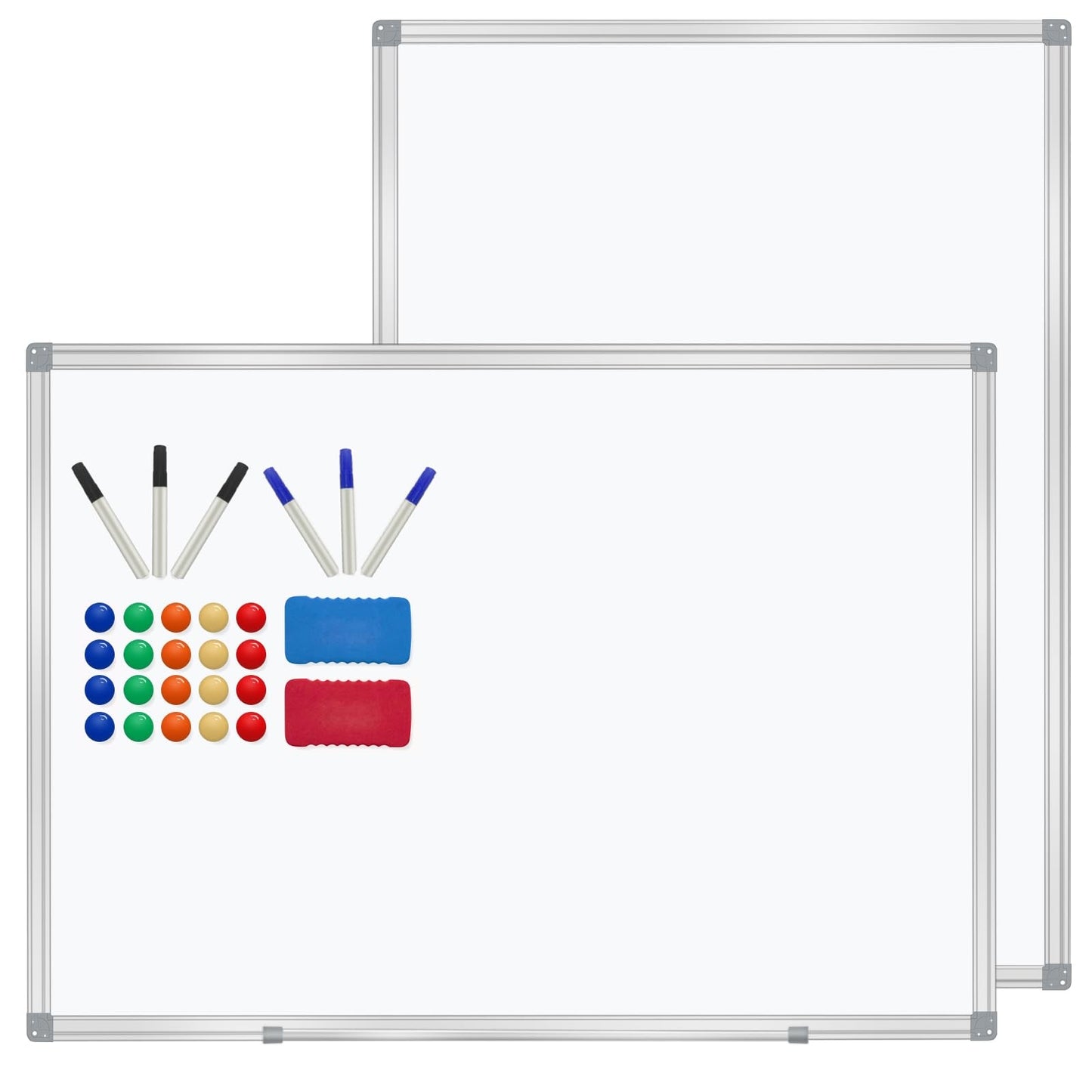 4' x 3' Whiteboard Dry Erase White Board for Wall 48x36 (2pcs) Magnetic Boards for Office Classroom & Home, Small Wall Whiteboard Including 6 Markers, 20 Magnets, 2 Erasers