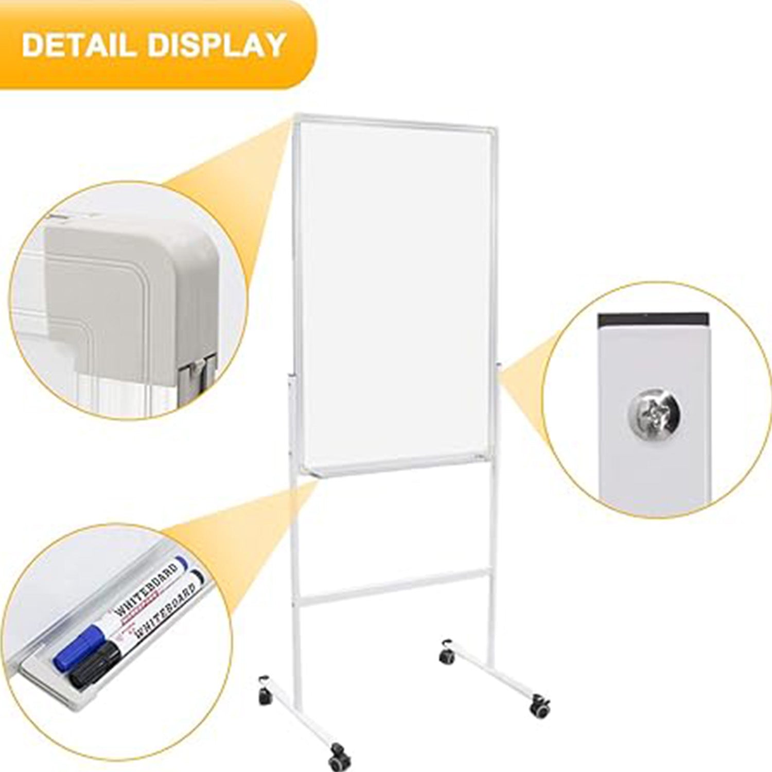 24"x36"Mobile Whiteboard Magnetic Dry Erase Board with Stand - Adjustable Height Double Side Rolling White Boards
