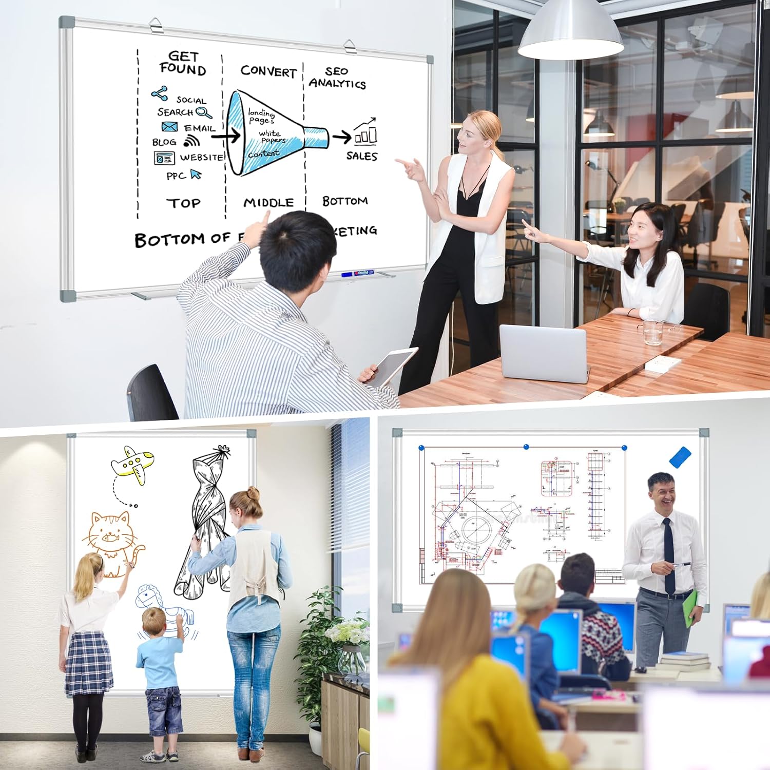 72"X40"Large White Board Dry Erase Board for Wall, Magnetic Whiteboard, Presentation Dry Erase Boards