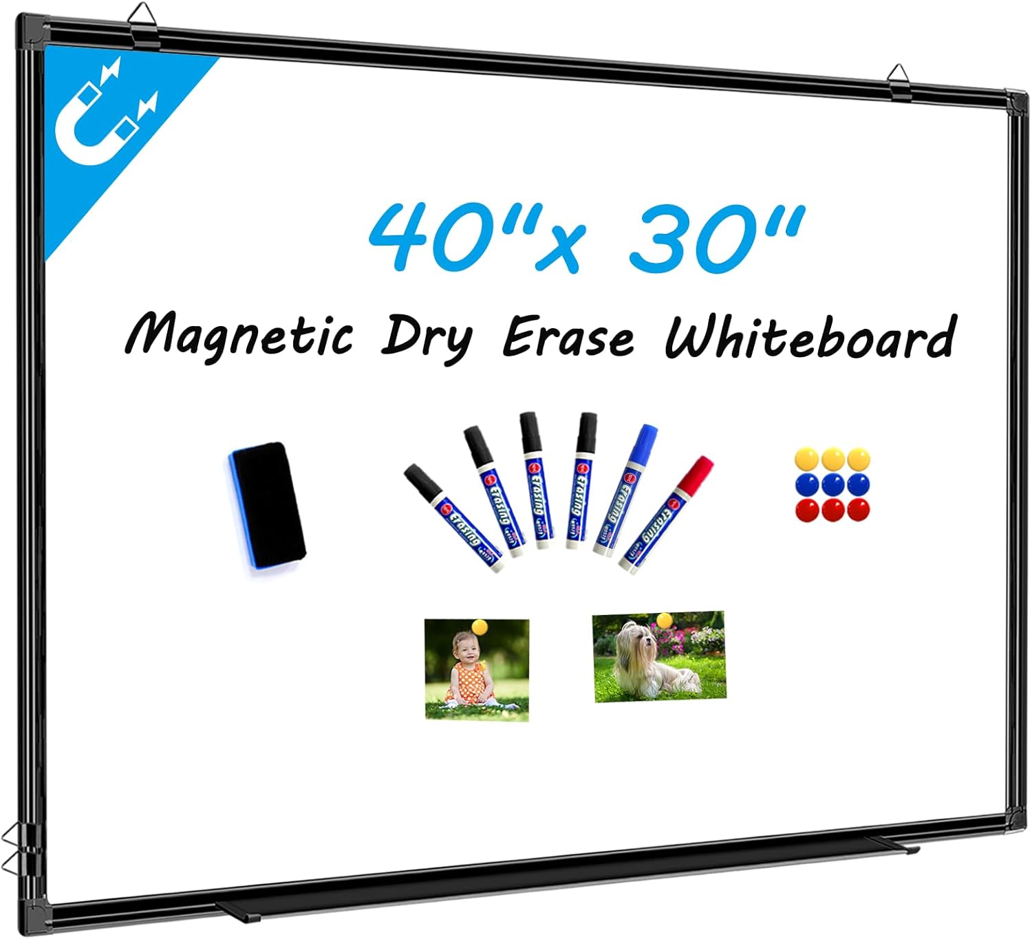 40"x30" Magnetic White Board Dry Erase Wall Mount Whiteboard - with Black Aluminum Frame