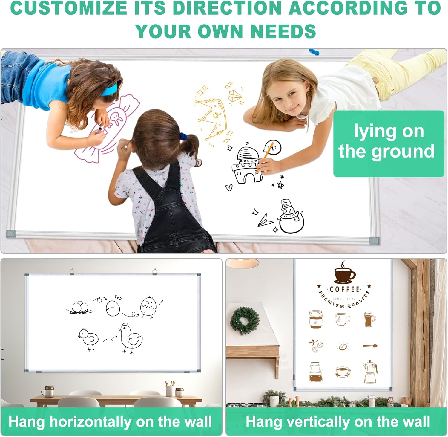 72"x36"/ 6' x 3' Dry Erase White Board for WallLarge Magnetic Whiteboard