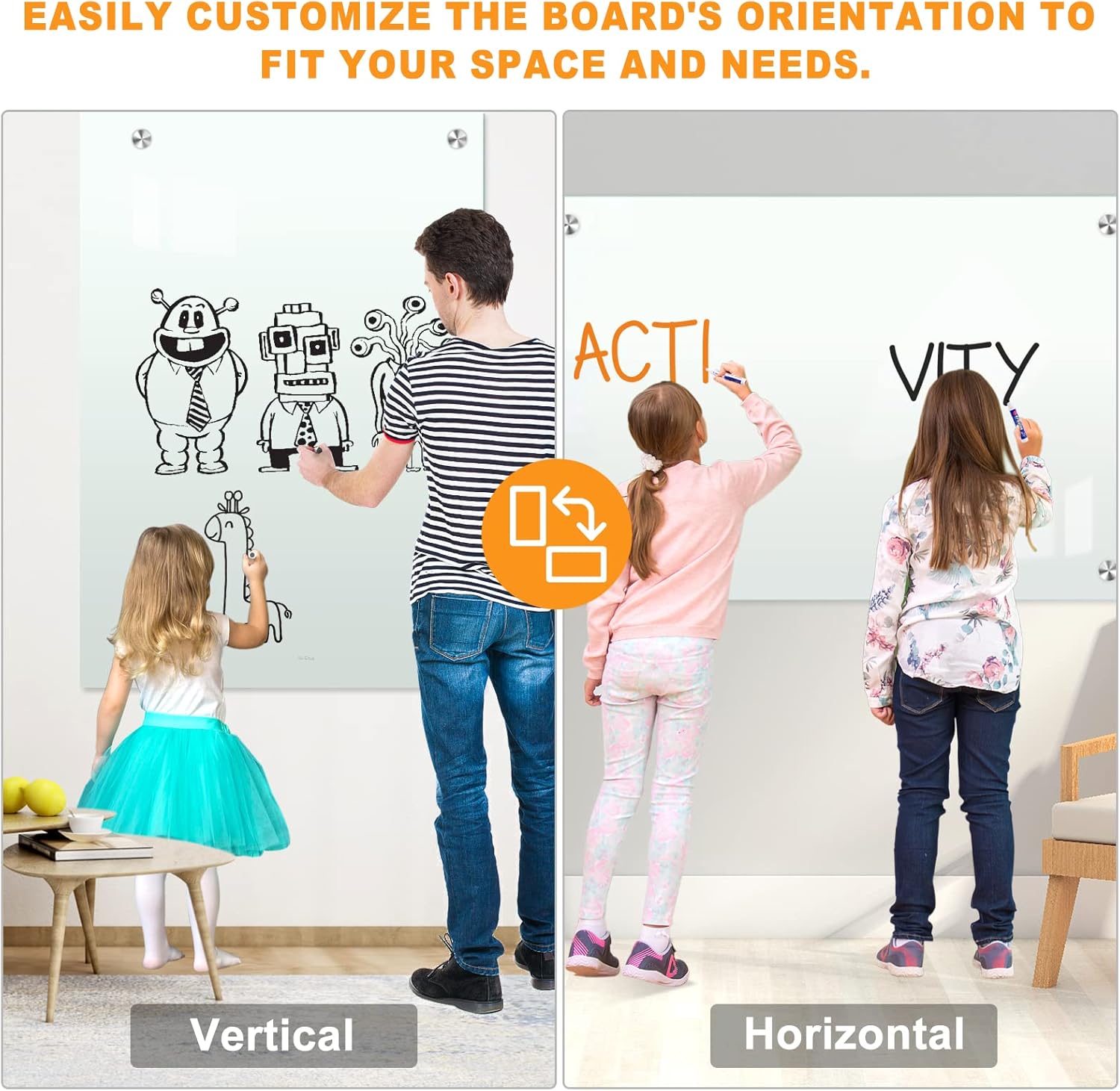 72"x40" Dry Erase White Board for Wall Magnetic Glass Frameless Whiteboard Mount