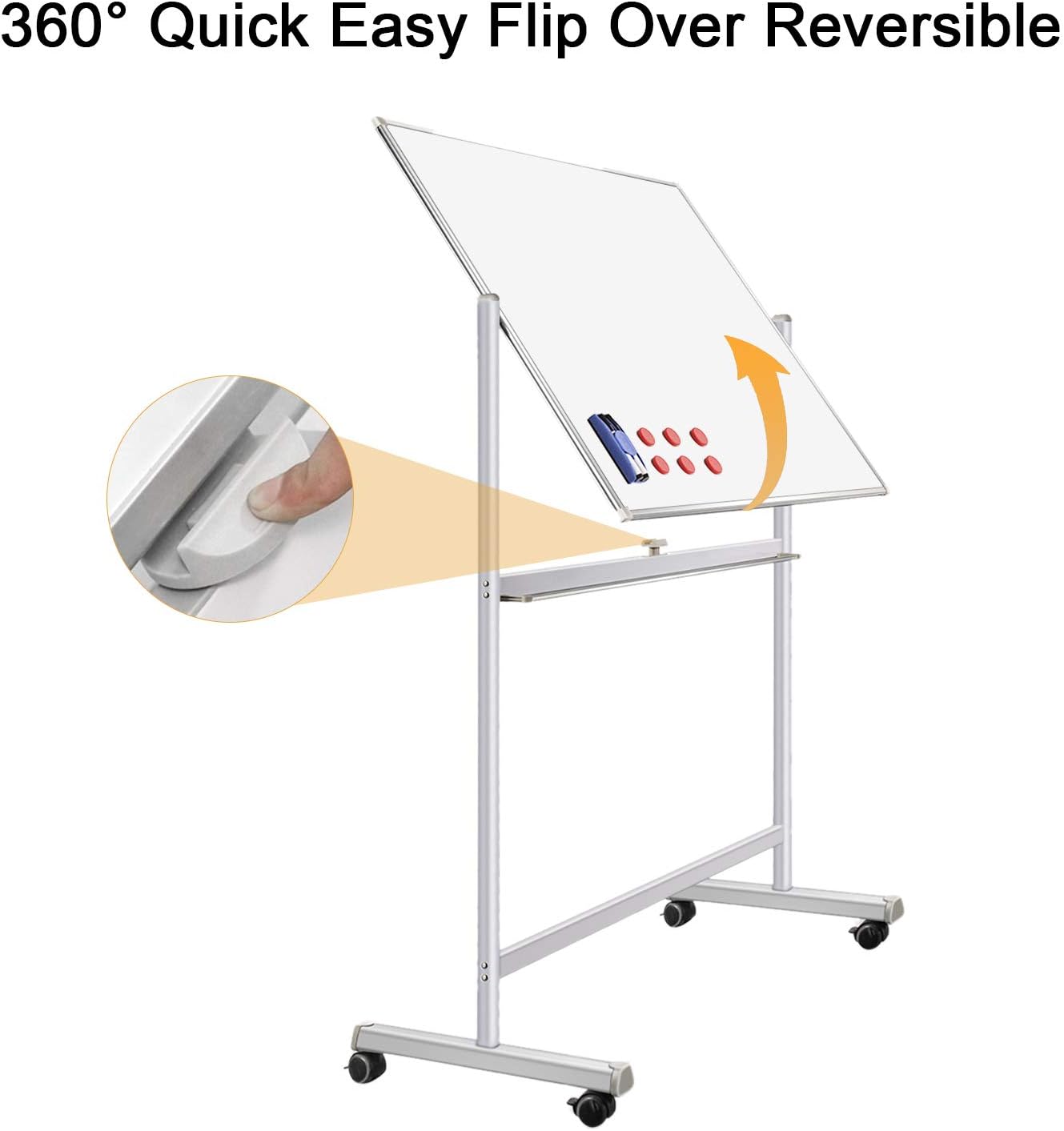 72"x40" Mobile Whiteboard Magnetic Dry Erase Board with Stand Double-Sided Rolling Whiteboard