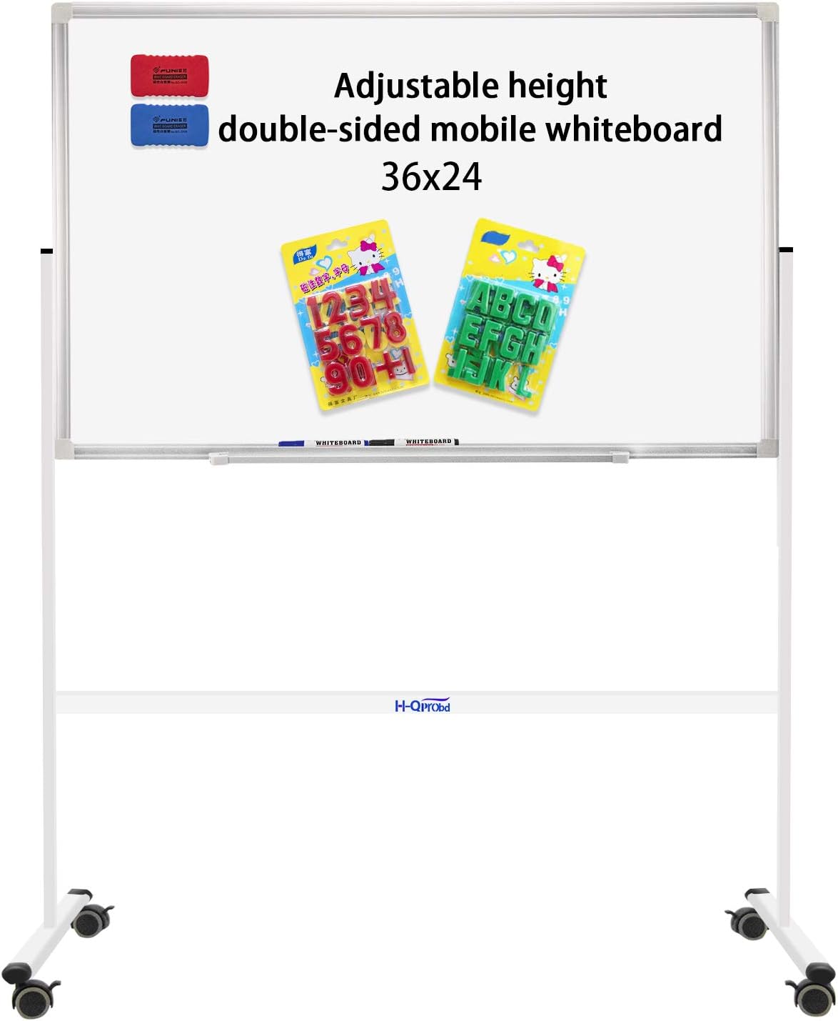 36"x24"Mobile Whiteboard Magnetic Dry Erase Board with Stand - Adjustable Height Double Side Rolling White Boards