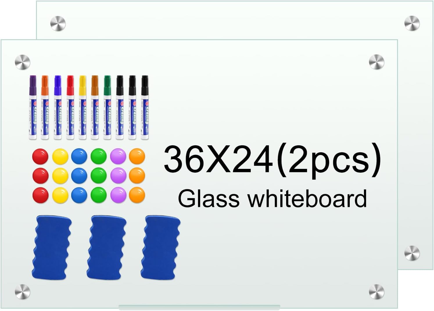 36" x 24" (2pcs) Glass White Board for Wall Dry Erase Board Magnetic Presentation Whiteboard