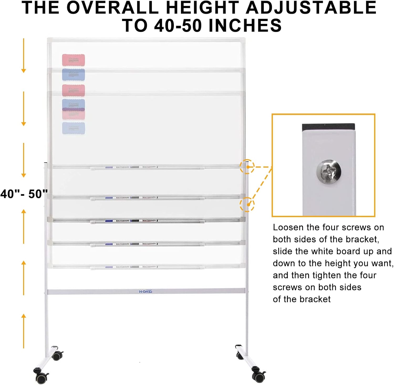 36"x24"Mobile Whiteboard Magnetic Dry Erase Board with Stand - Adjustable Height Double Side Rolling White Boards