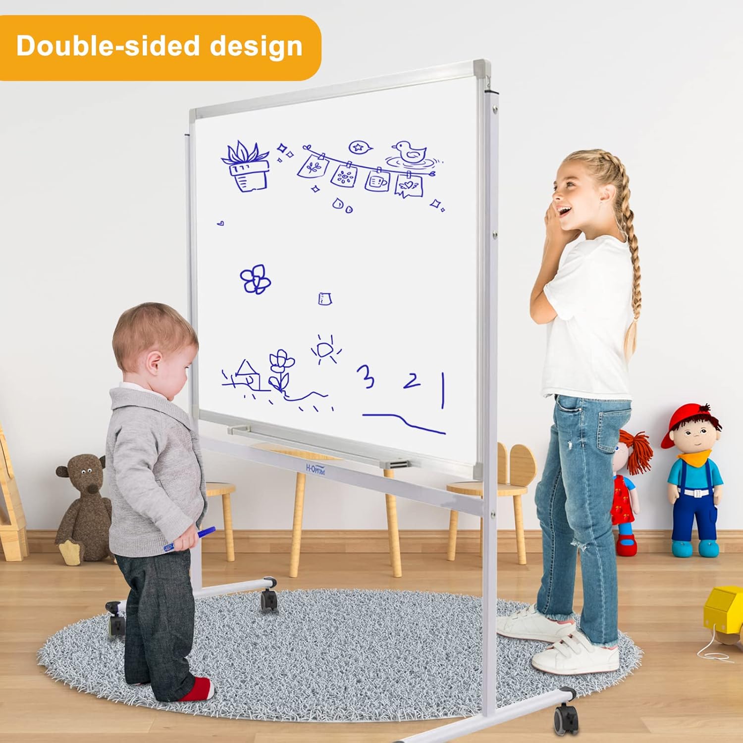 36"x24"Mobile Whiteboard Magnetic Dry Erase Board with Stand - Adjustable Height Double Side Rolling White Boards
