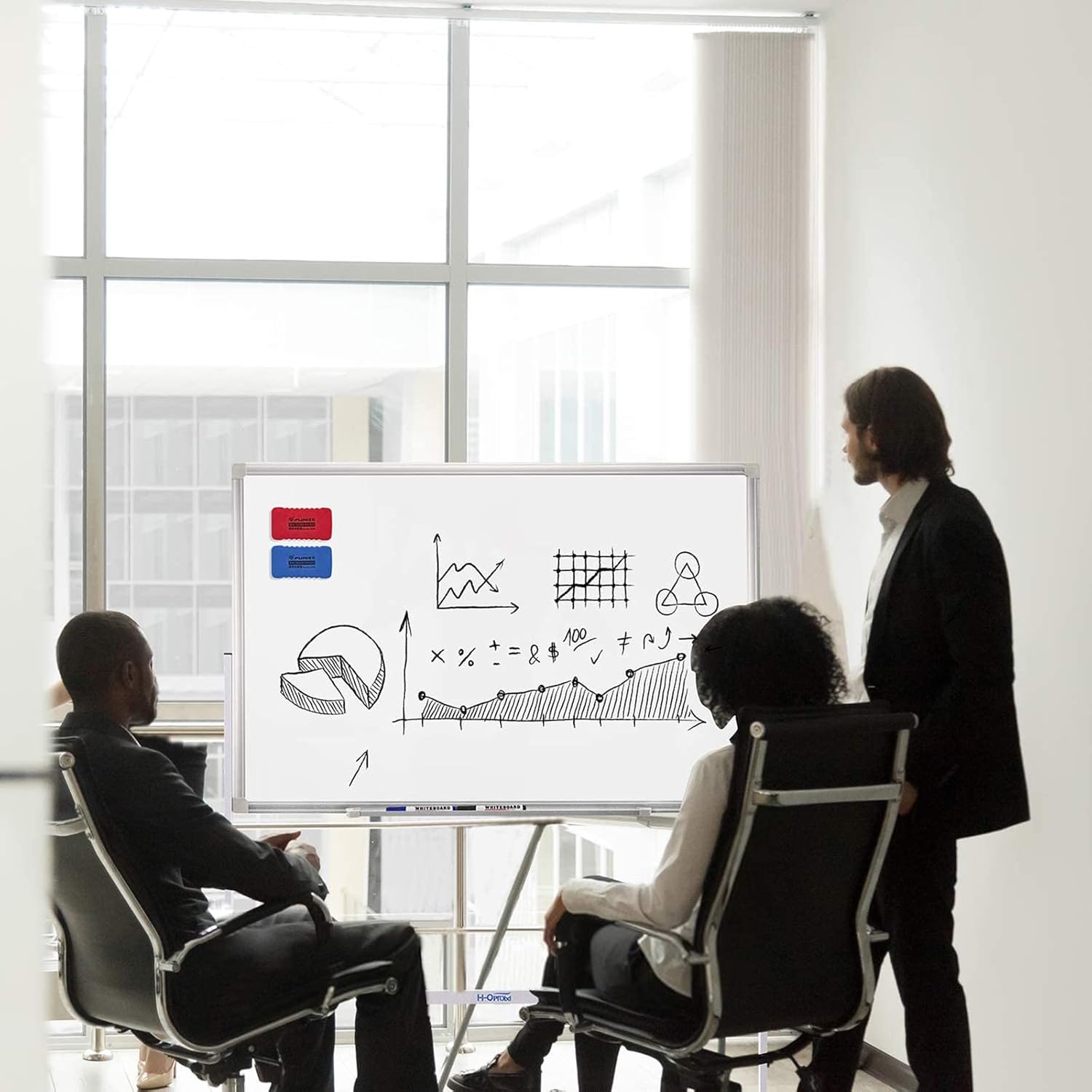 36"x24"Mobile Whiteboard Magnetic Dry Erase Board with Stand - Adjustable Height Double Side Rolling White Boards
