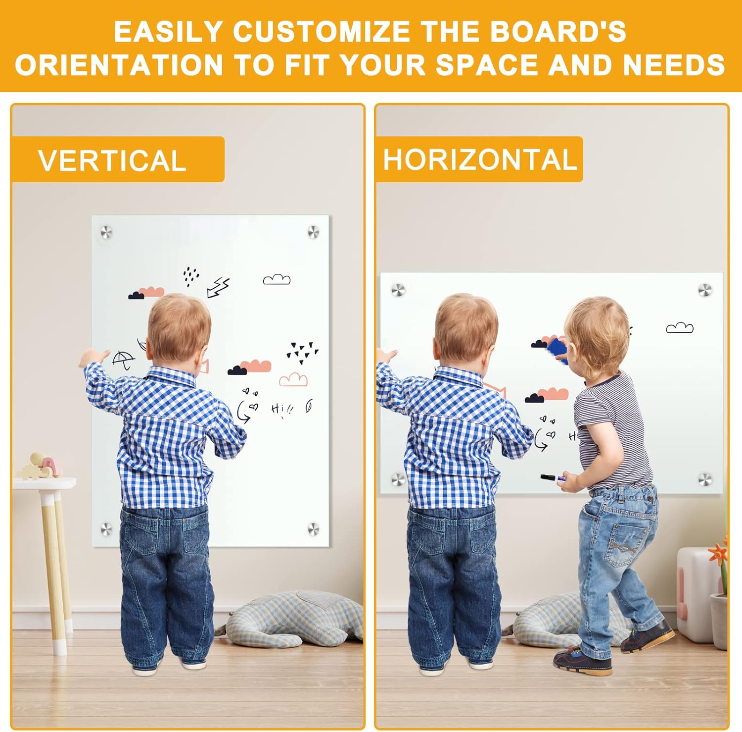 36" x 24" (2pcs) Glass White Board for Wall Dry Erase Board Magnetic Presentation Whiteboard
