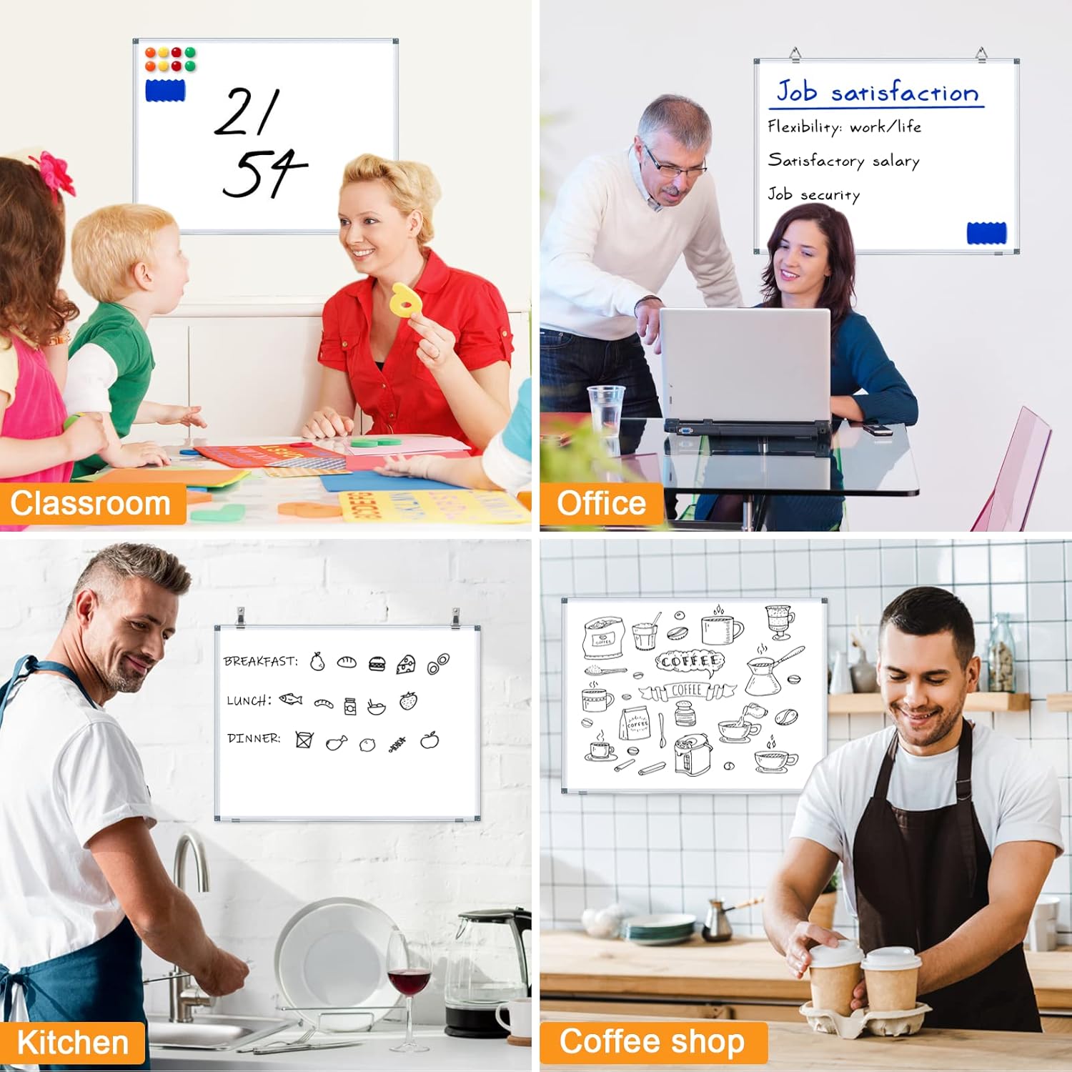 24"x18" (3pcs)White Board Dry Erase Whiteboard for Wall Magnetic Boards