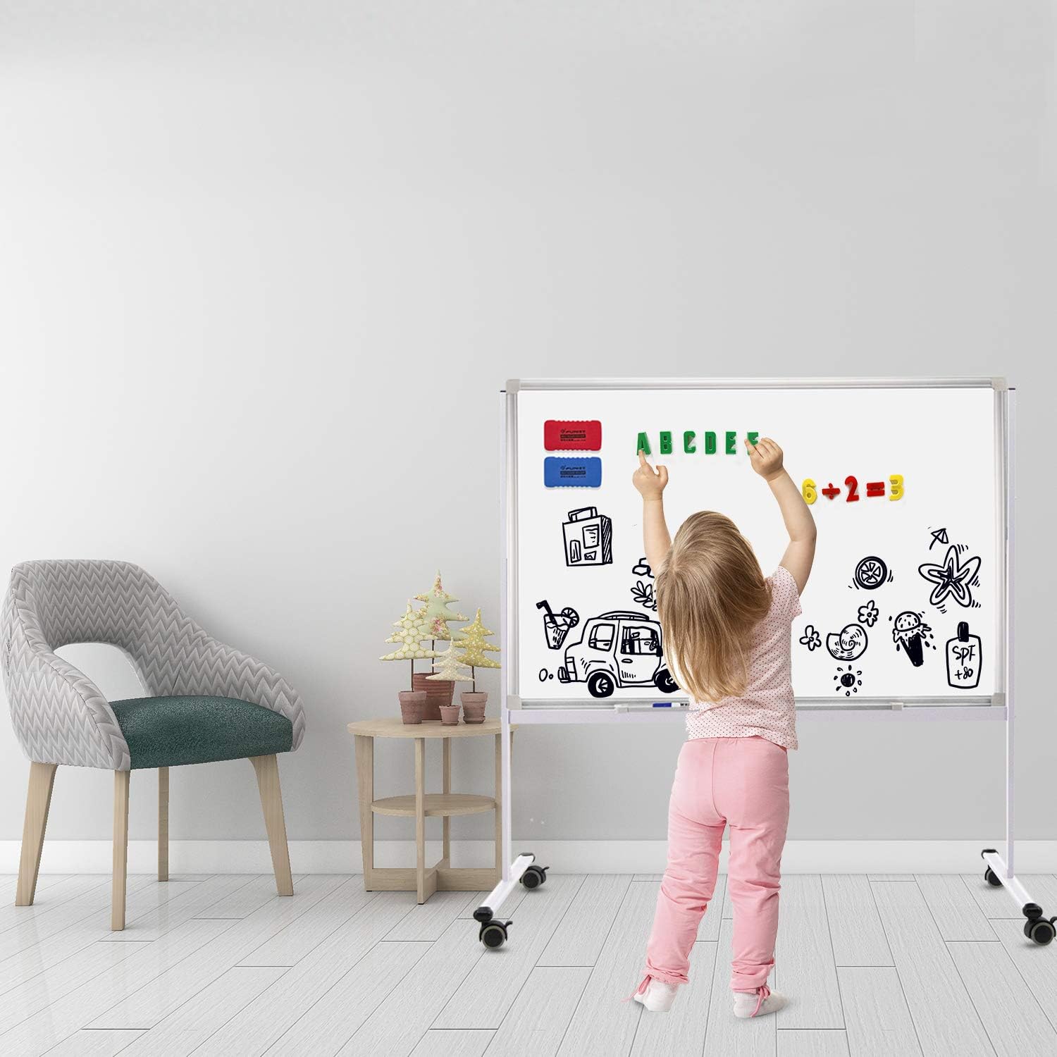 36"x24"Mobile Whiteboard Magnetic Dry Erase Board with Stand - Adjustable Height Double Side Rolling White Boards
