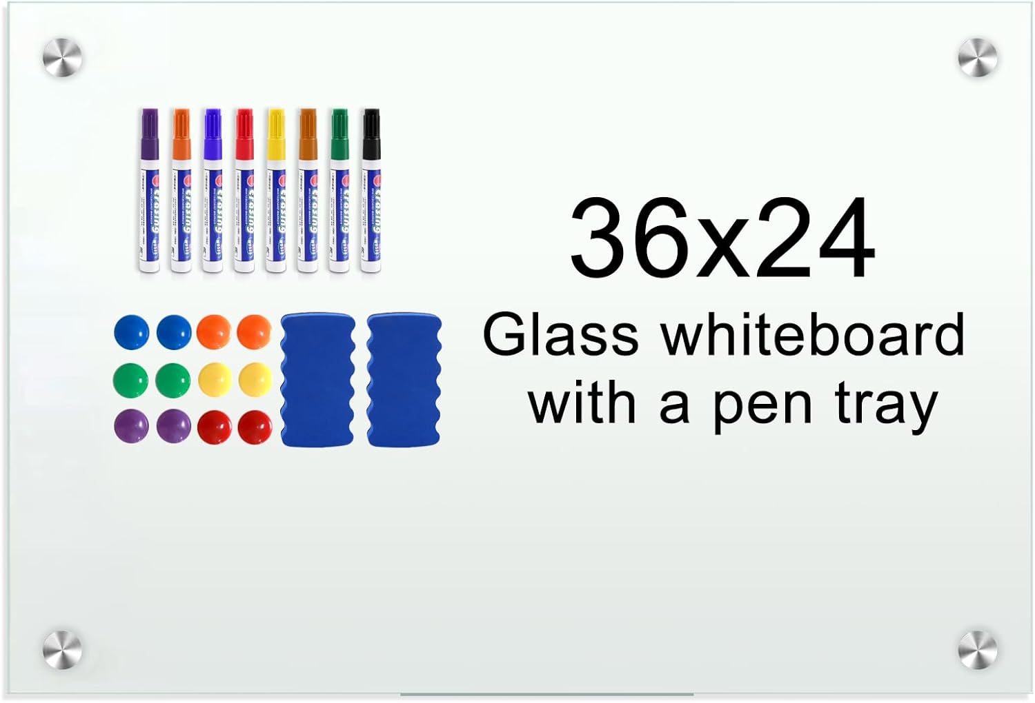 36"x24" Glass Whiteboard Magnetic Dry Erase White Board for Wall
