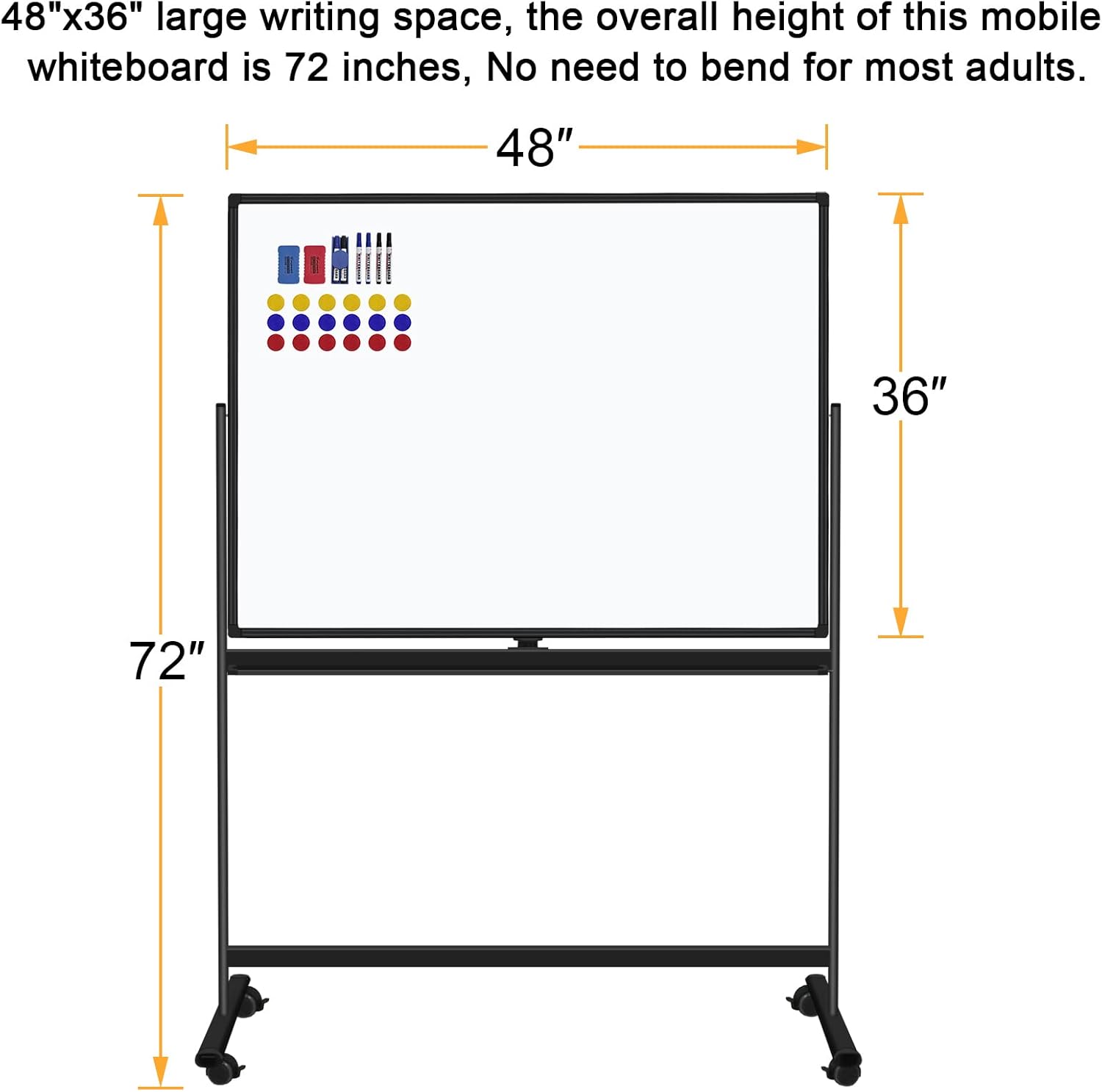 48"x36" Mobile Whiteboard Double-Sided Magnetic Dry Erase Board on Wheels