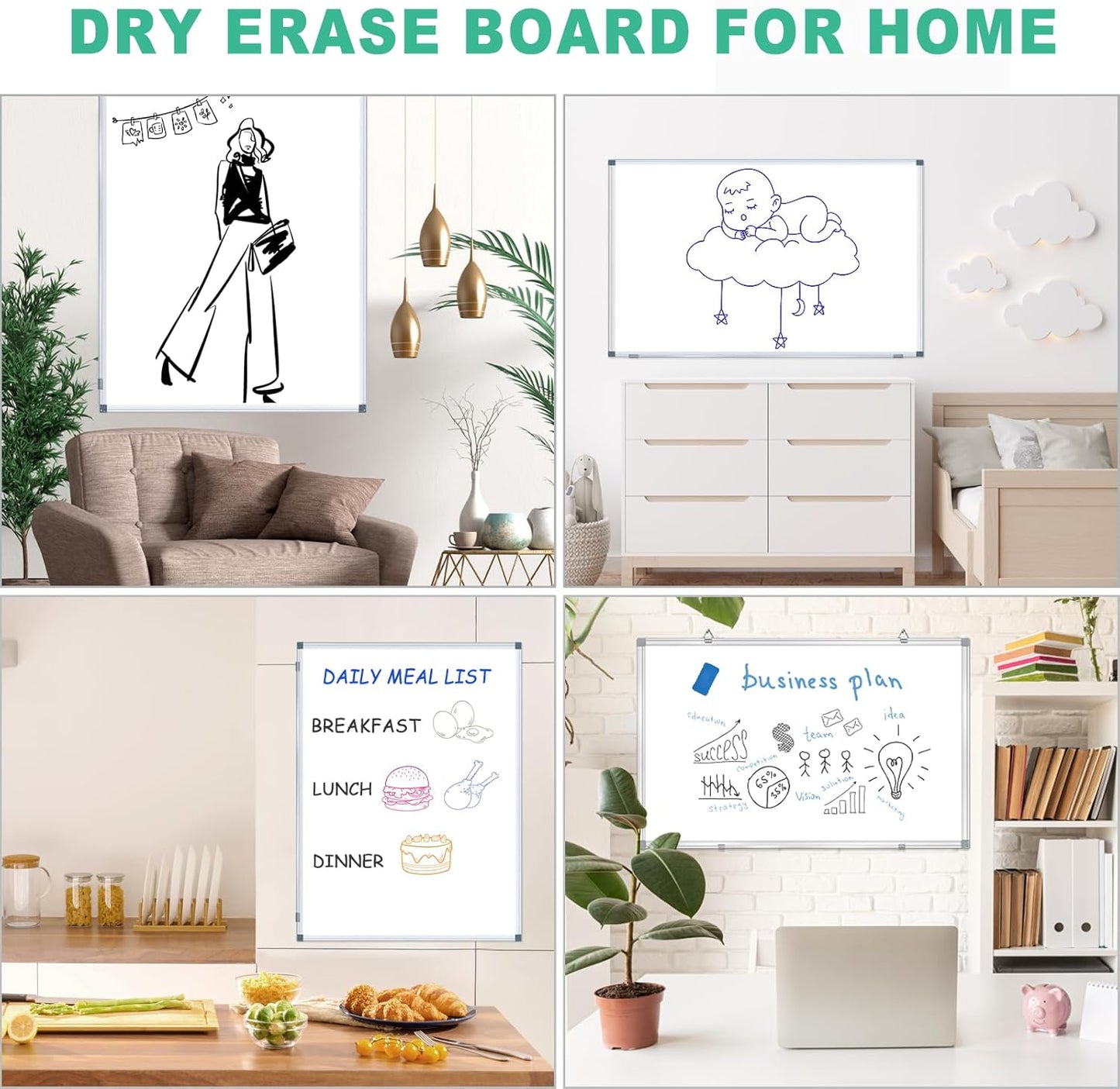 H-Qprobd 3' x 2' Whiteboard Dry Erase White Board for Wall 36x24 (2pcs) Magnetic Boards for Office Classroom & Home, Small Wall Whiteboard Including 6 Markers, 20 Magnets, 2 Erasers