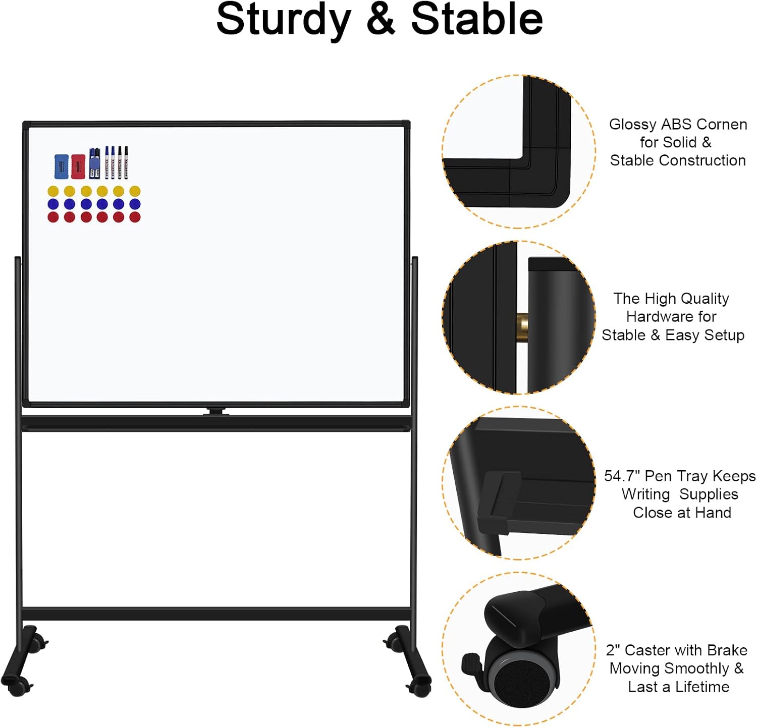 48"x36" Mobile Whiteboard Double-Sided Magnetic Dry Erase Board on Wheels