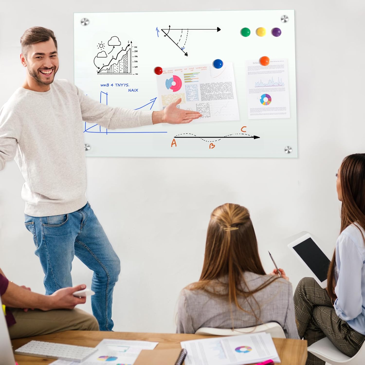 36"x24" Glass Whiteboard Magnetic Dry Erase White Board for Wall