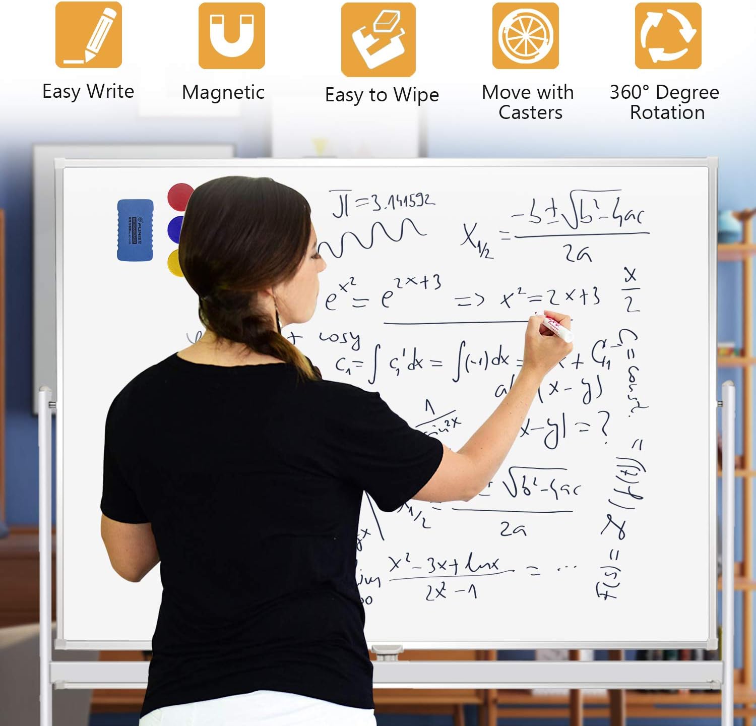 48"x36" Rolling Whiteboard with Stand Double-Sided Mobile Magnetic Dry Erase Board on Wheels