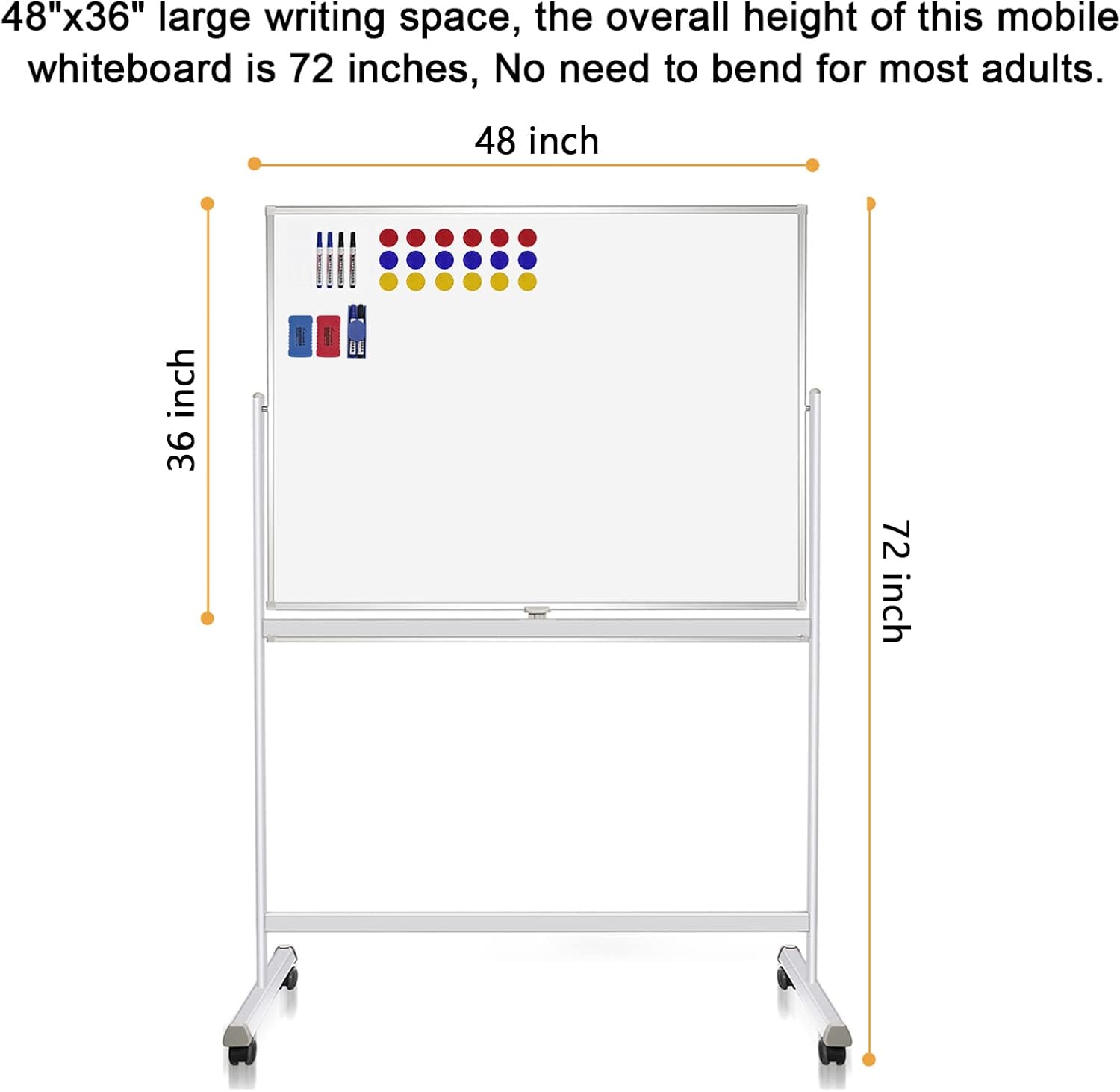 48"x36" Rolling Whiteboard with Stand Double-Sided Mobile Magnetic Dry Erase Board on Wheels