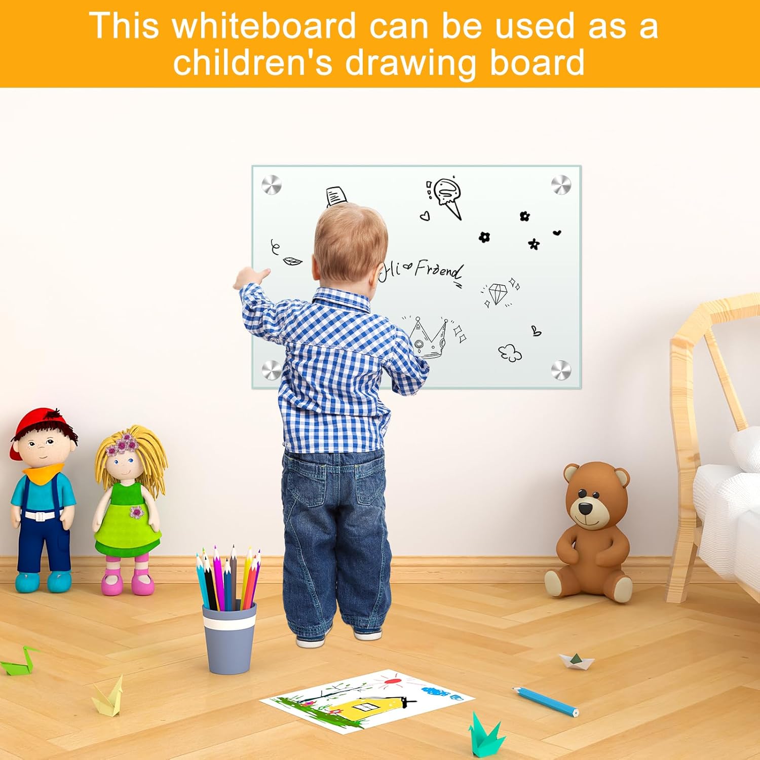 24”x18“ White Board Magnet Dry Erase Boards Frameless Magnetic Glass Whiteboard for Wall