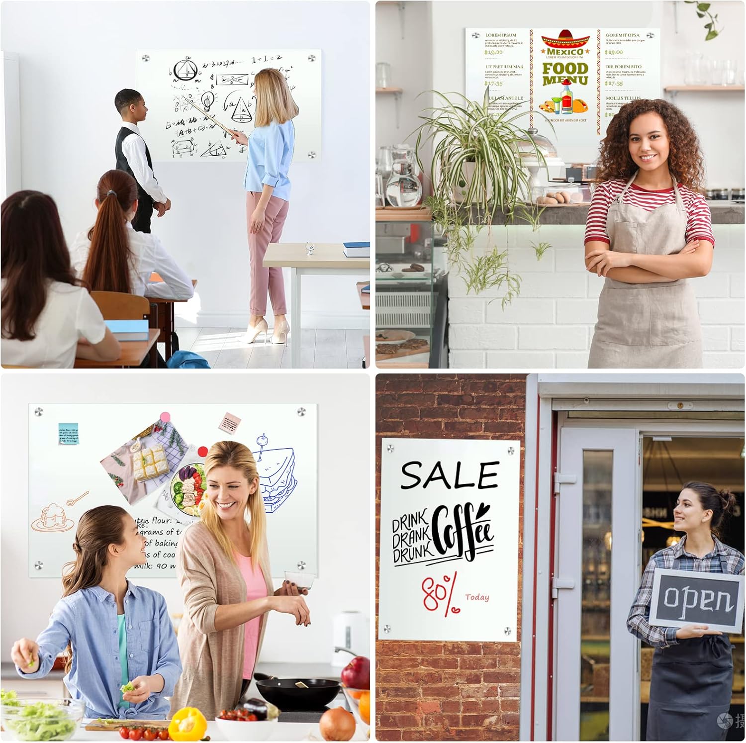 24”x18“ White Board Magnet Dry Erase Boards Frameless Magnetic Glass Whiteboard for Wall