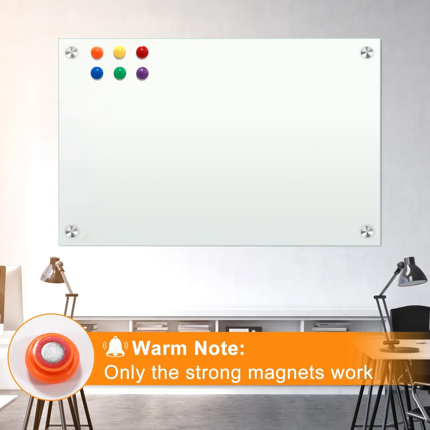 Glass Whiteboard 60"x40" Magnetic Dry Erase White Board for Wall, Includes 12 Magnets, 8 Markers and 2 Erasers