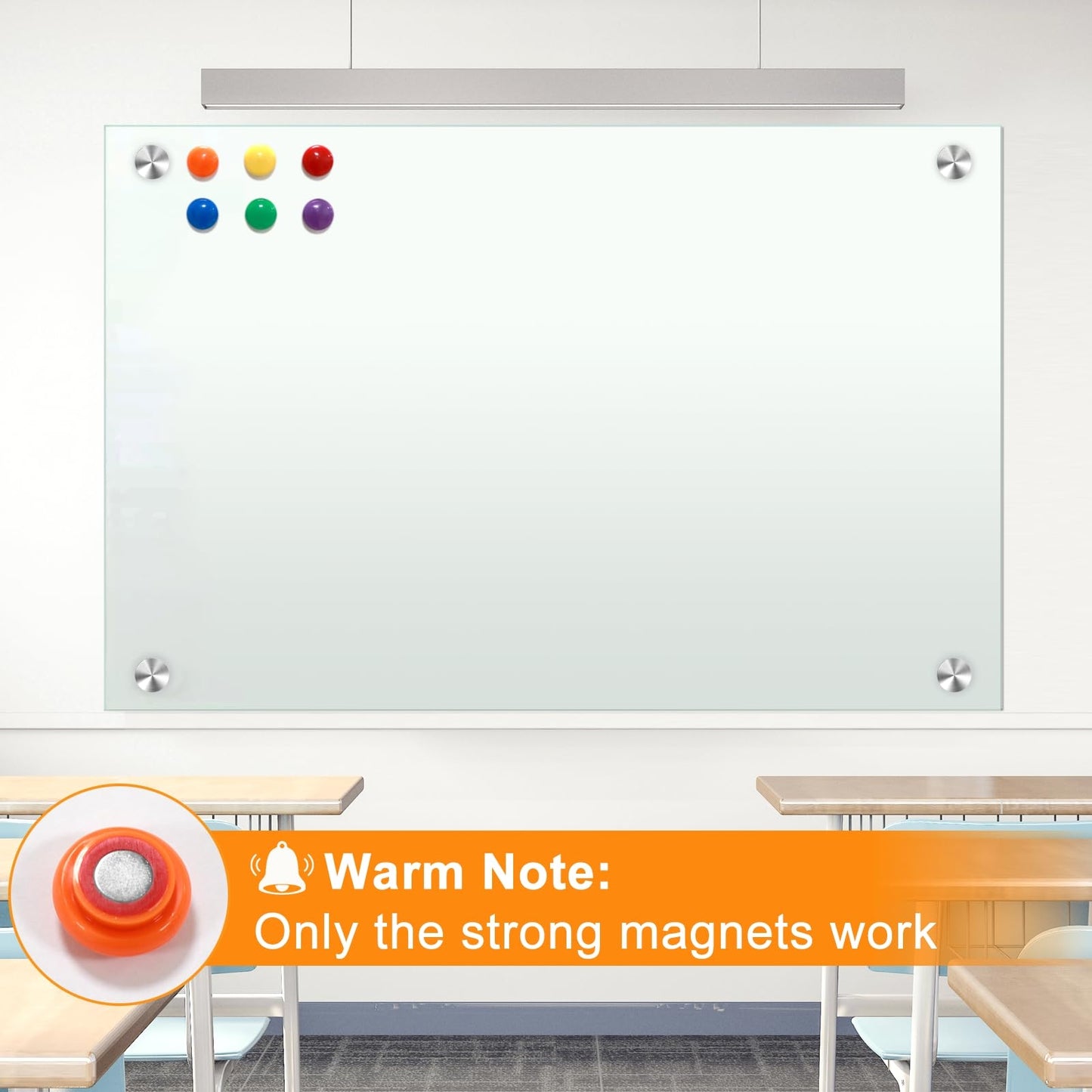 Dry Erase White Board for Wall 72"x40" Magnetic Glass Frameless Whiteboard Mount for Home School Supplies or Home Office Decor, Includes 8 Magnets, 8 Markers and 2 Erasers