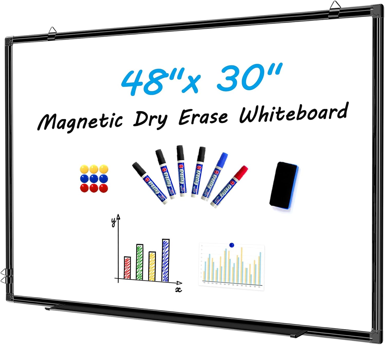 48"x30" Magnetic White Board Dry Erase Wall Mount Whiteboard