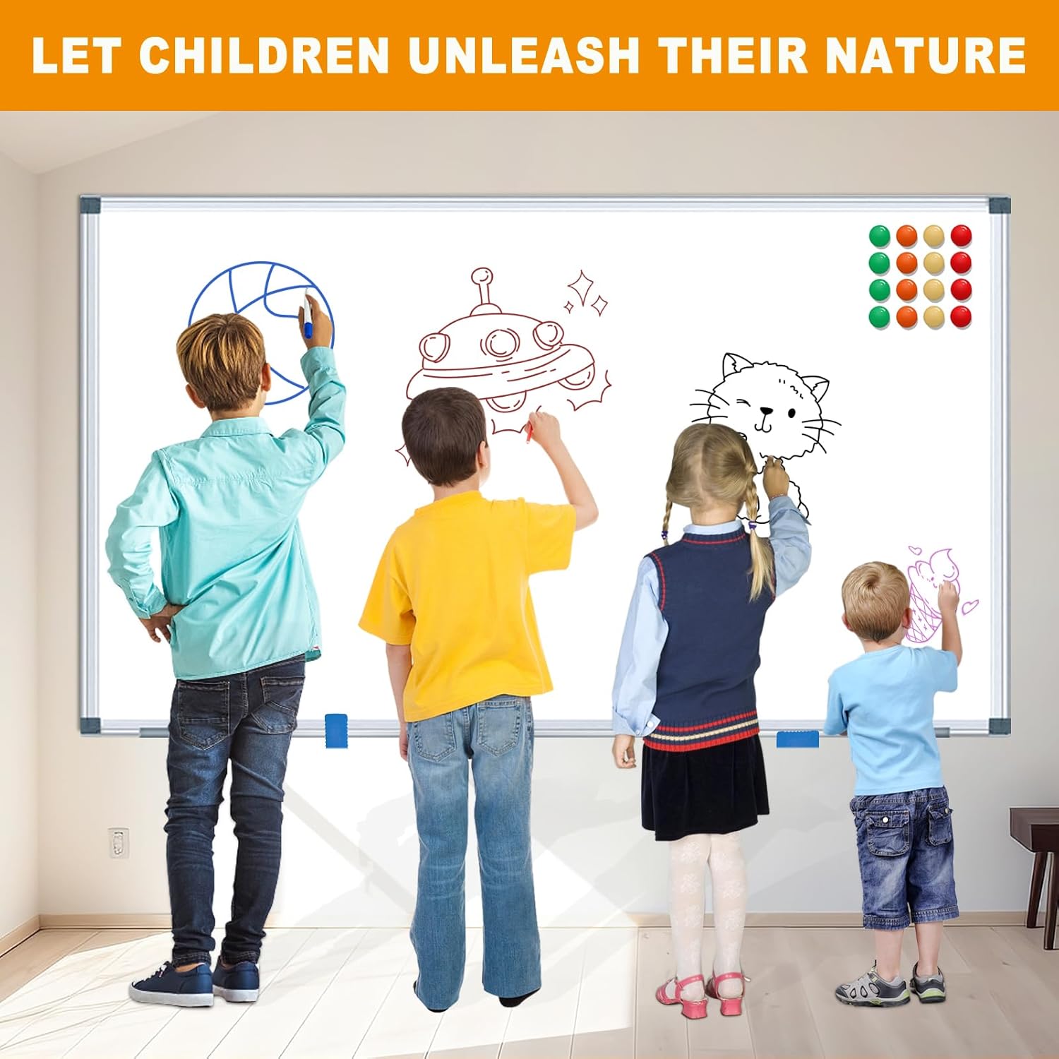 60" x 48"/5' x 4' (2 Pack) Dry Erase Board for Wall, Magnetic Presentation Whiteboard with Long Pen Tray