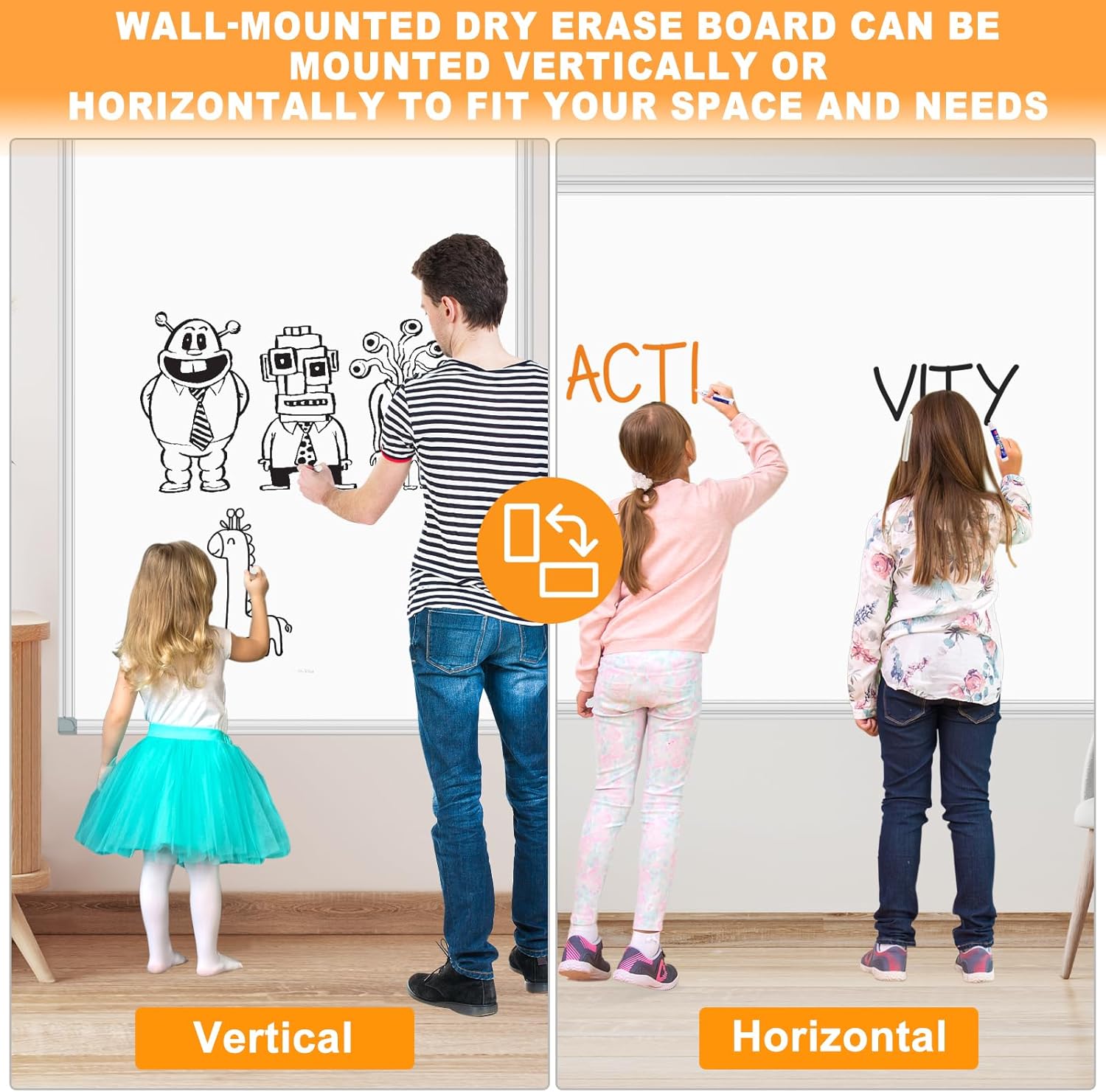 60" x 48"/5' x 4' (2 Pack) Dry Erase Board for Wall, Magnetic Presentation Whiteboard with Long Pen Tray