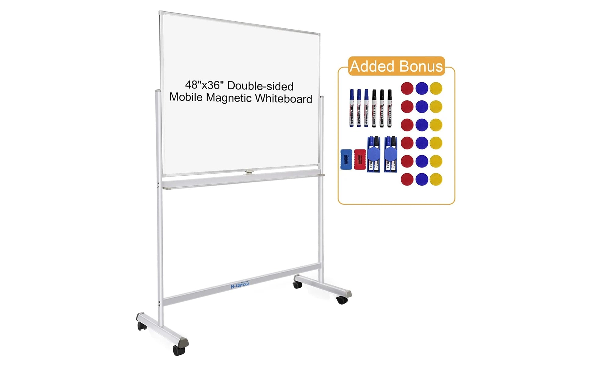 48"x36" Rolling Whiteboard with Stand Double-Sided Mobile Magnetic Dry Erase Board on Wheels