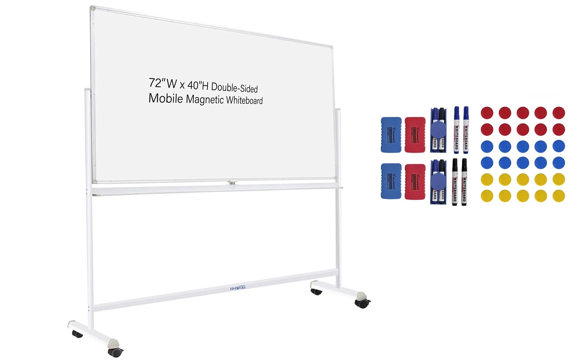 72"x40" Mobile Whiteboard Magnetic Dry Erase Board with Stand Double-Sided Rolling Whiteboard