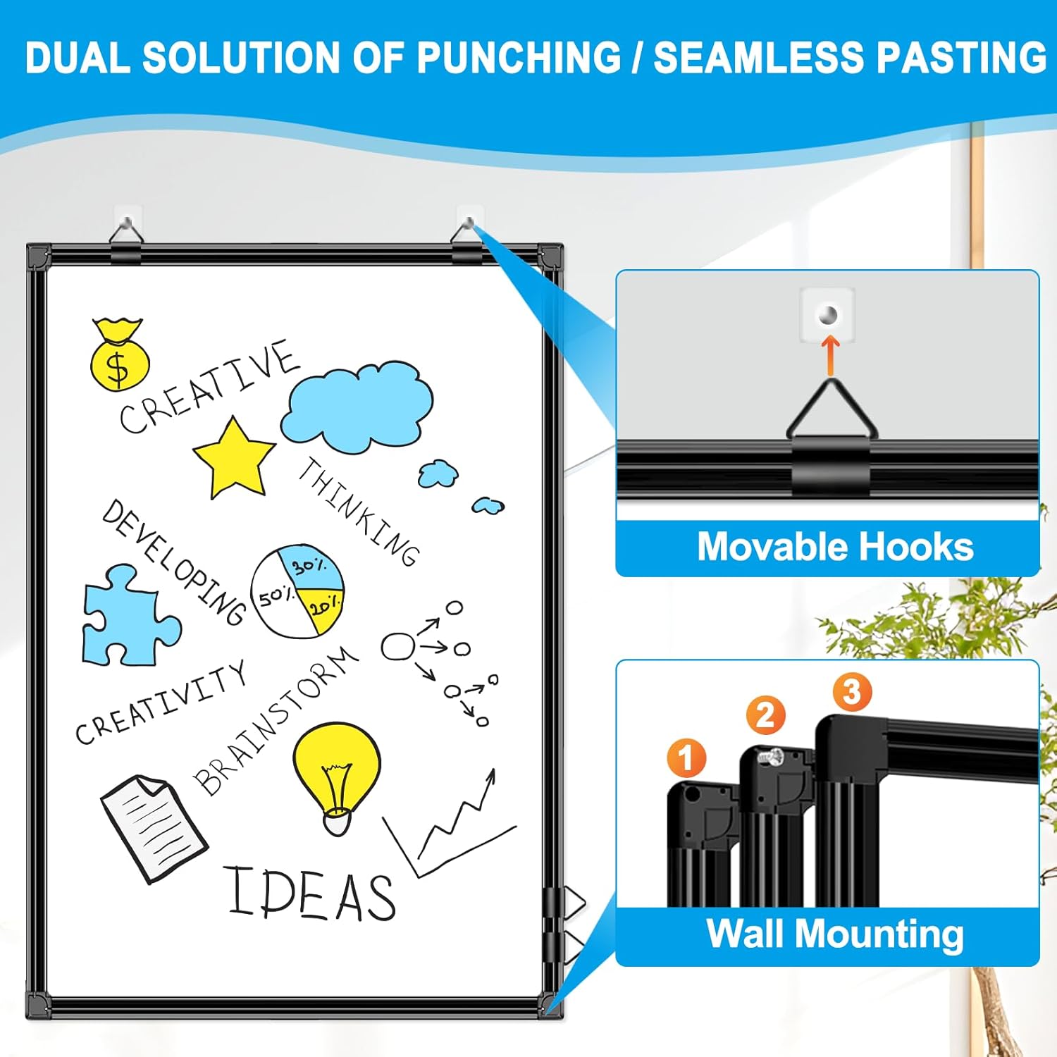 36"x24" White Board for Wall Double-Sided Magnetic Dry Erase Board with Black Aluminum Frame