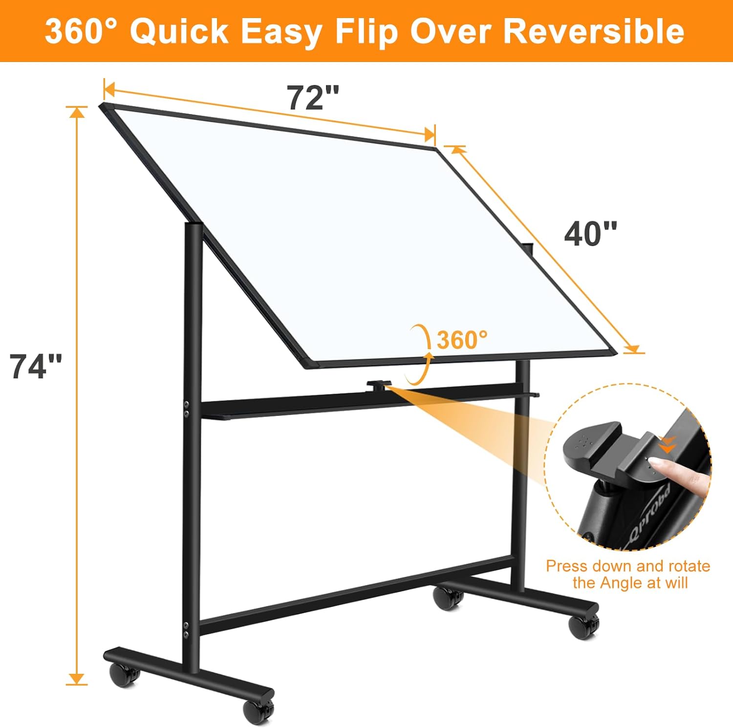 72"x40" Dry Erase Board with Stand Magnetic Mobile Whiteboard on Wheels