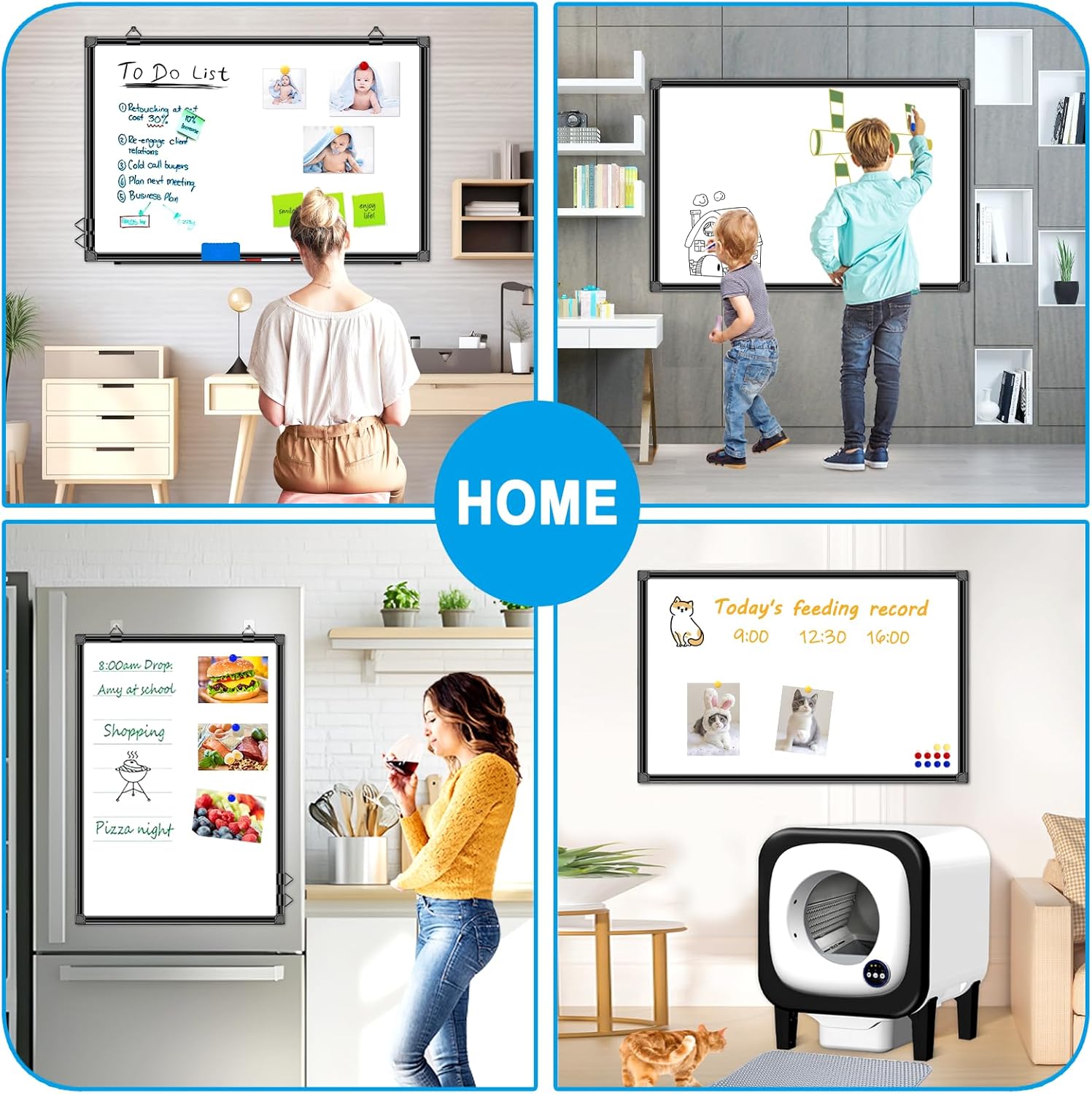 36"x24" White Board for Wall Double-Sided Magnetic Dry Erase Board with Black Aluminum Frame