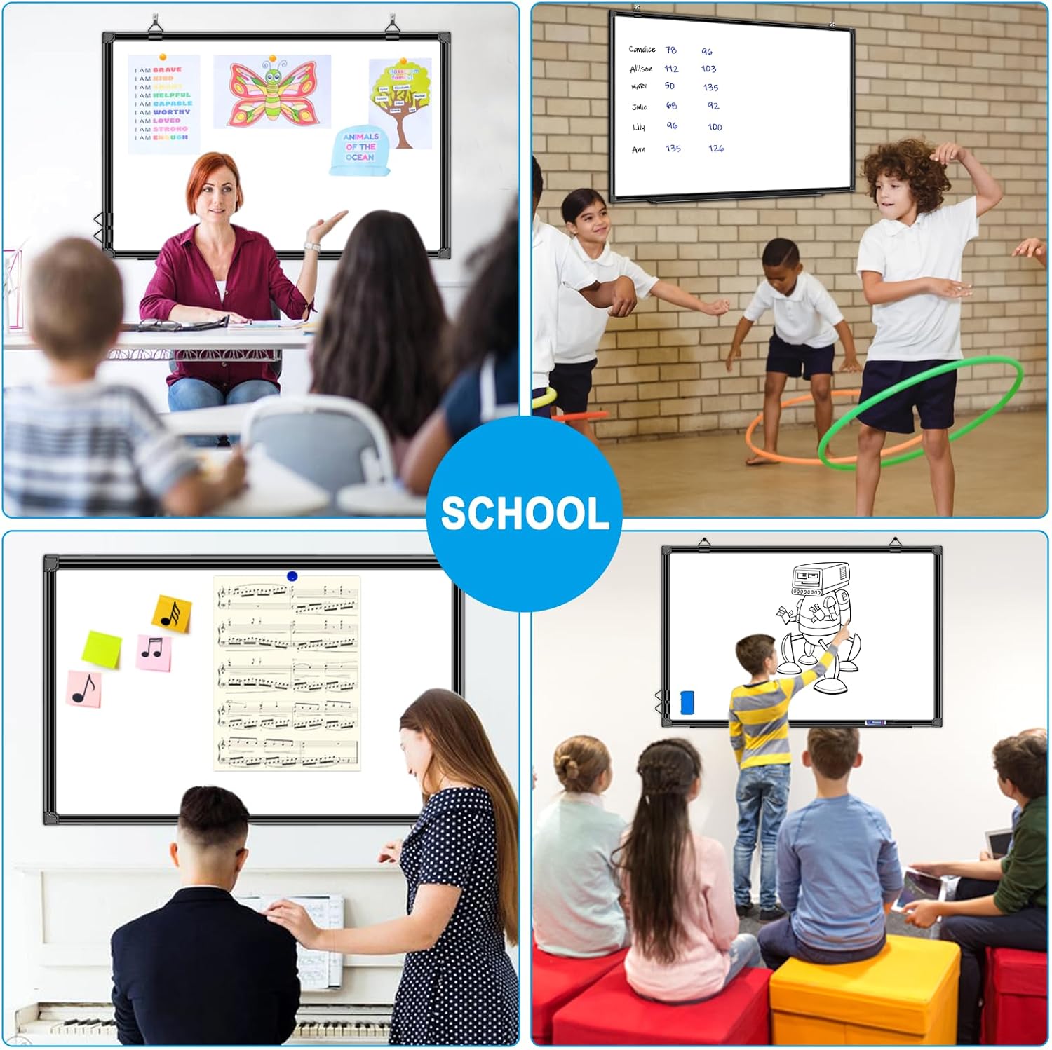 36"x24" White Board for Wall Double-Sided Magnetic Dry Erase Board with Black Aluminum Frame