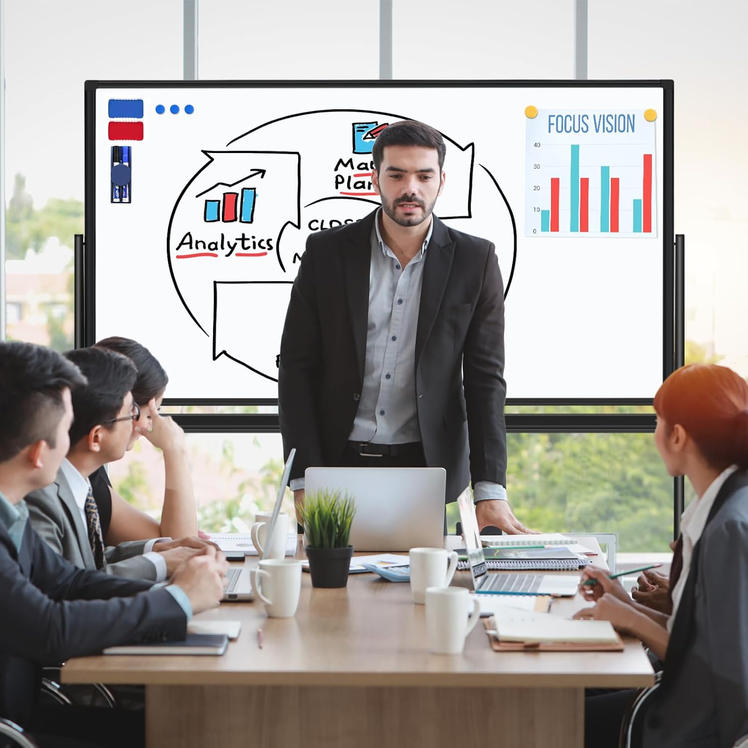 72"x40" Dry Erase Board with Stand Magnetic Mobile Whiteboard on Wheels