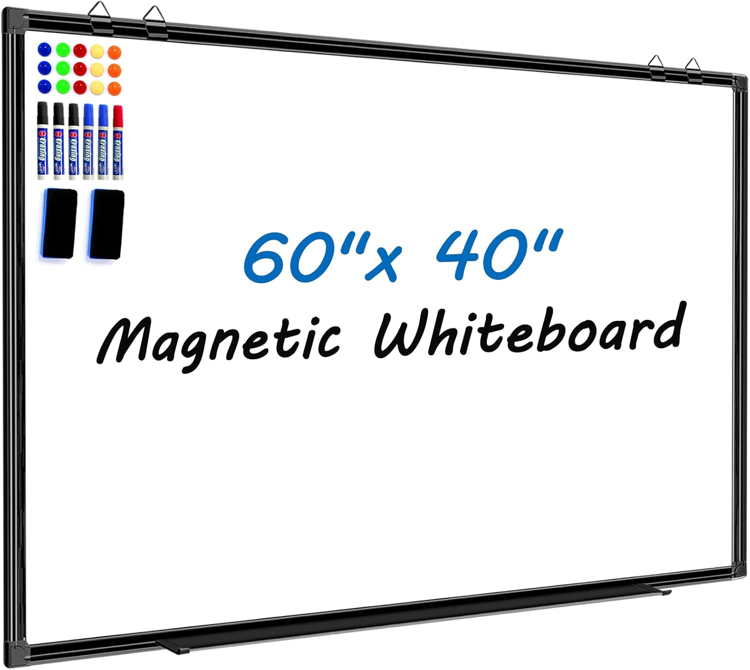 60"X40"Large Magnetic White Board Dry Erase Whiteboard with Black Aluminum Frame, Hanging White Boards for Wall