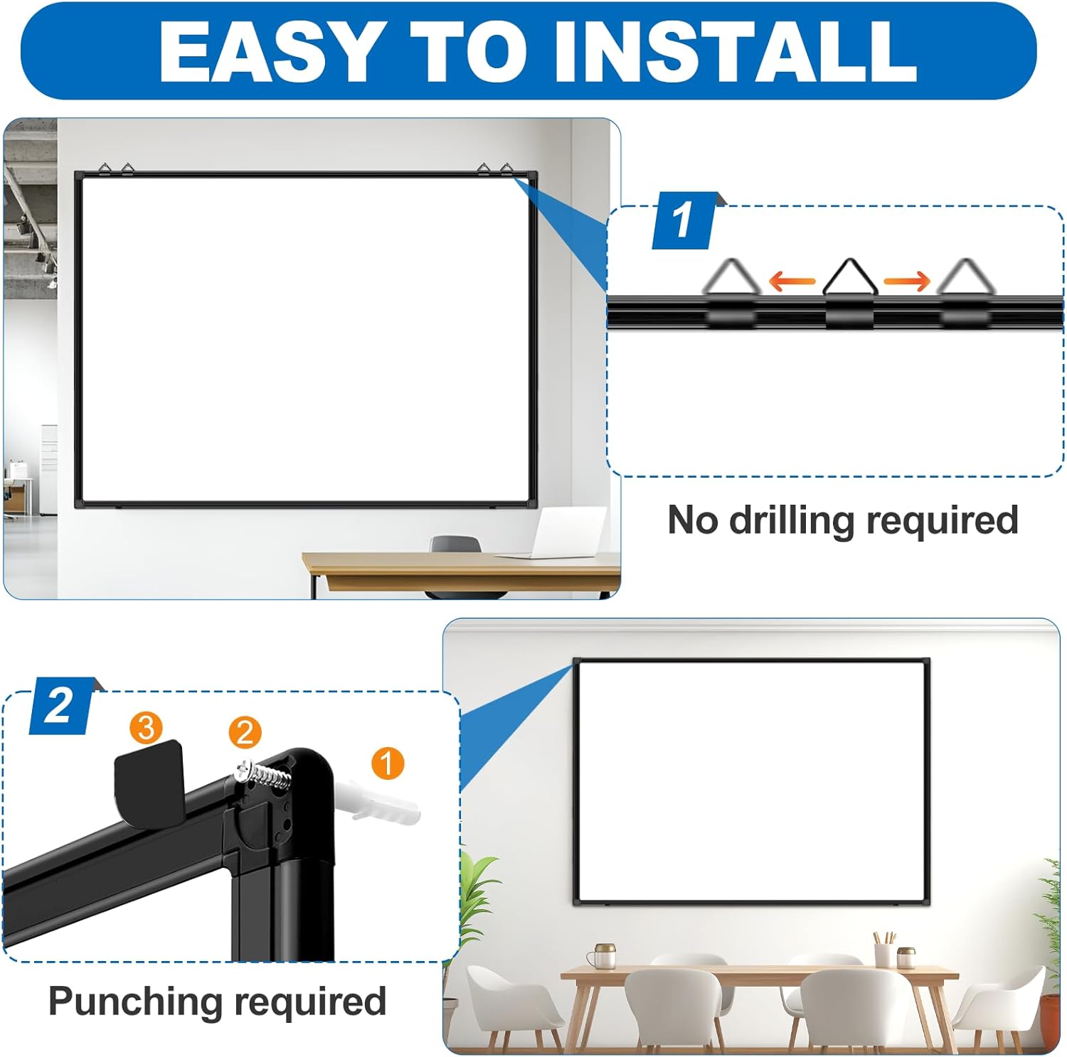 60"X40"Large Magnetic White Board Dry Erase Whiteboard with Black Aluminum Frame, Hanging White Boards for Wall