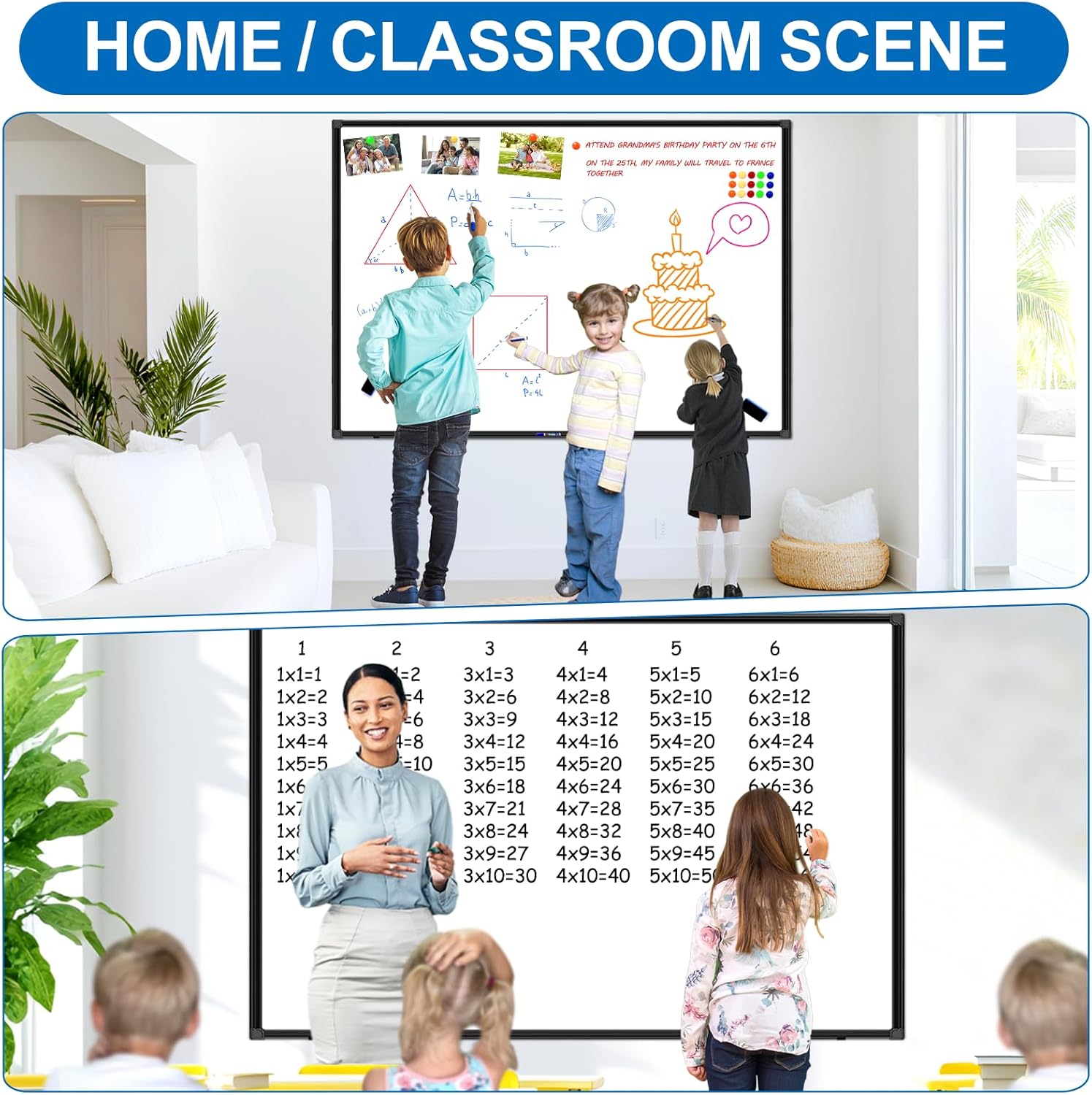 60"X40"Large Magnetic White Board Dry Erase Whiteboard with Black Aluminum Frame, Hanging White Boards for Wall