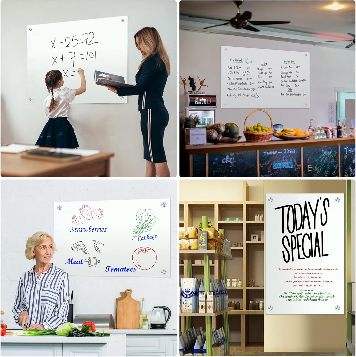 48"x36" Dry Erase White Board Glass Magnetic Whiteboard