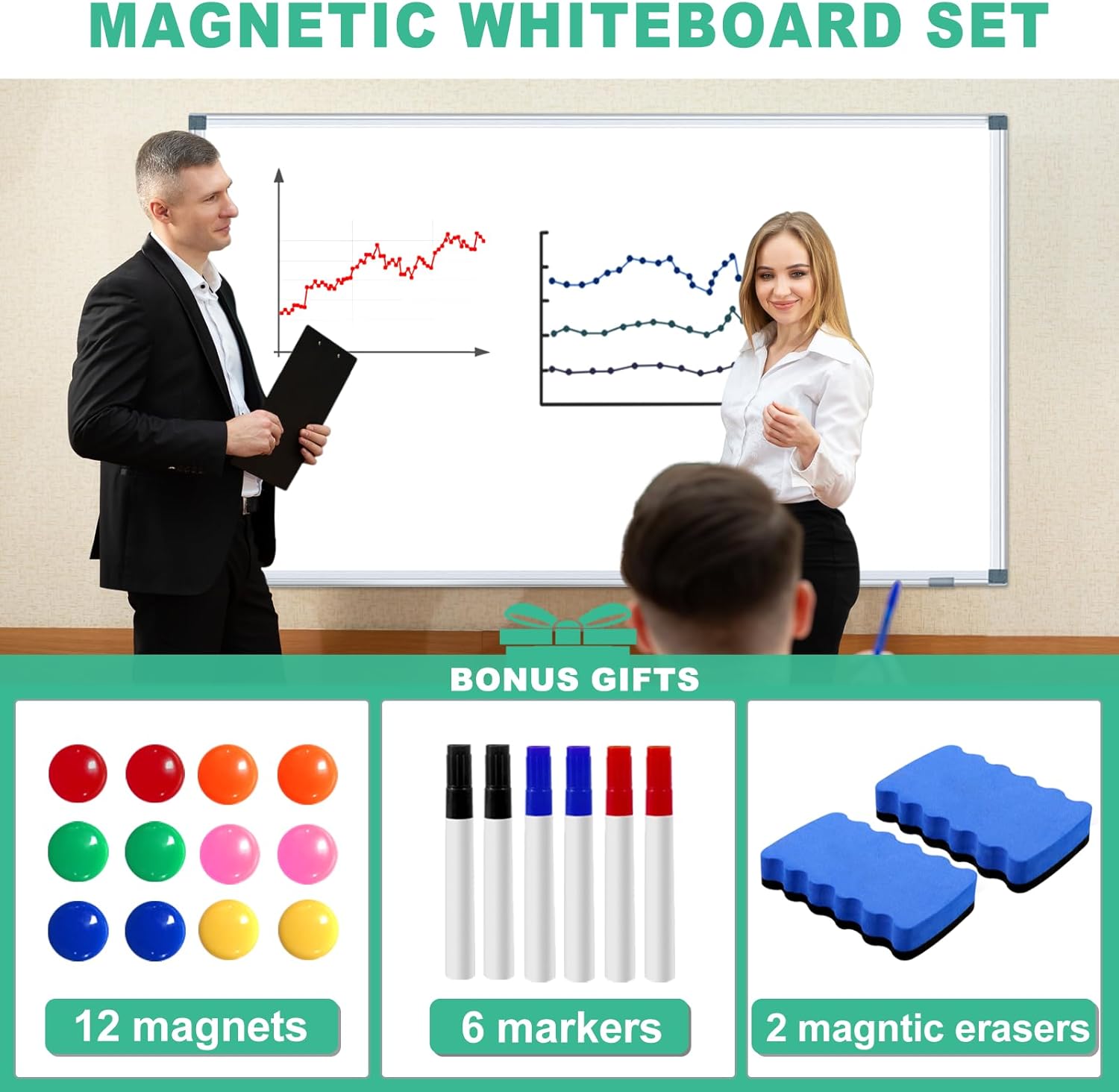 72"x36"/ 6' x 3' Dry Erase White Board for WallLarge Magnetic Whiteboard