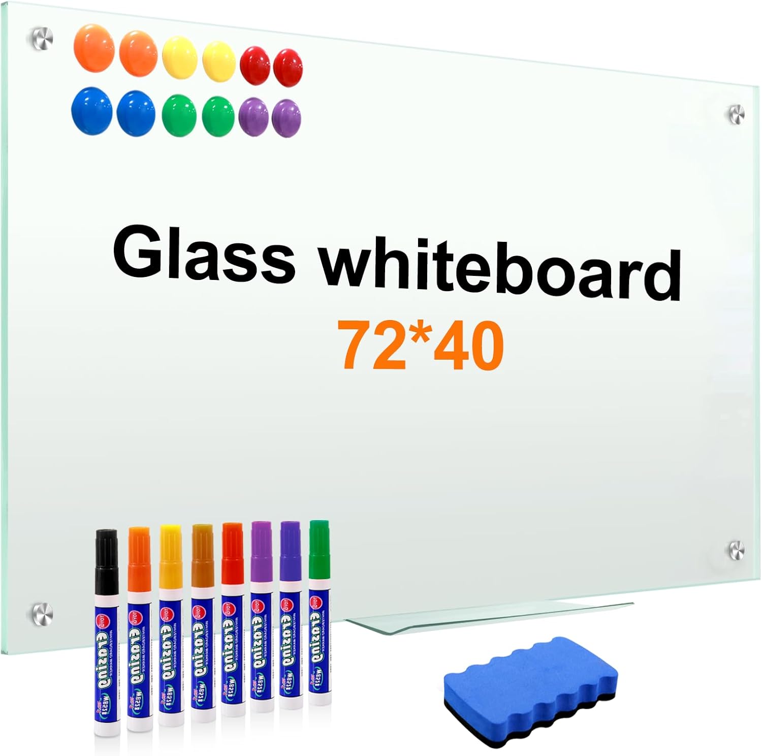 72"x40" Dry Erase White Board for Wall Magnetic Glass Frameless Whiteboard Mount